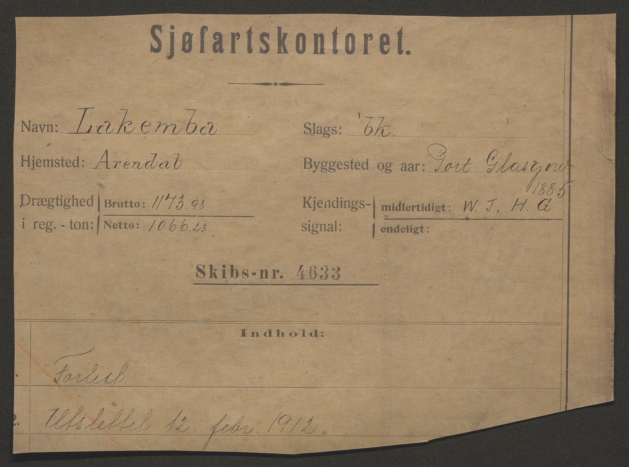 Sjøfartsdirektoratet med forløpere, skipsmapper slettede skip, AV/RA-S-4998/F/Fa/L0638: --, 1866-1933, p. 2