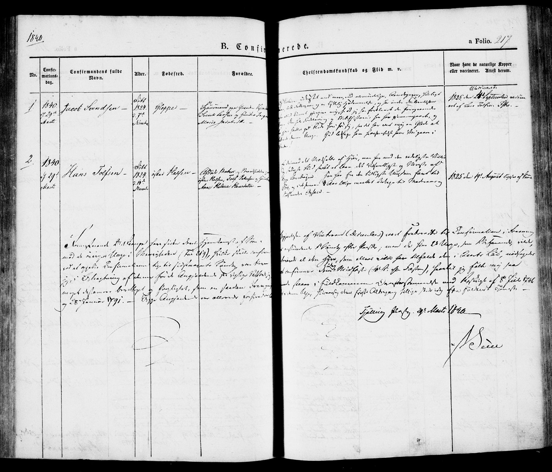 Tjølling kirkebøker, SAKO/A-60/F/Fa/L0006: Parish register (official) no. 6, 1835-1859, p. 217