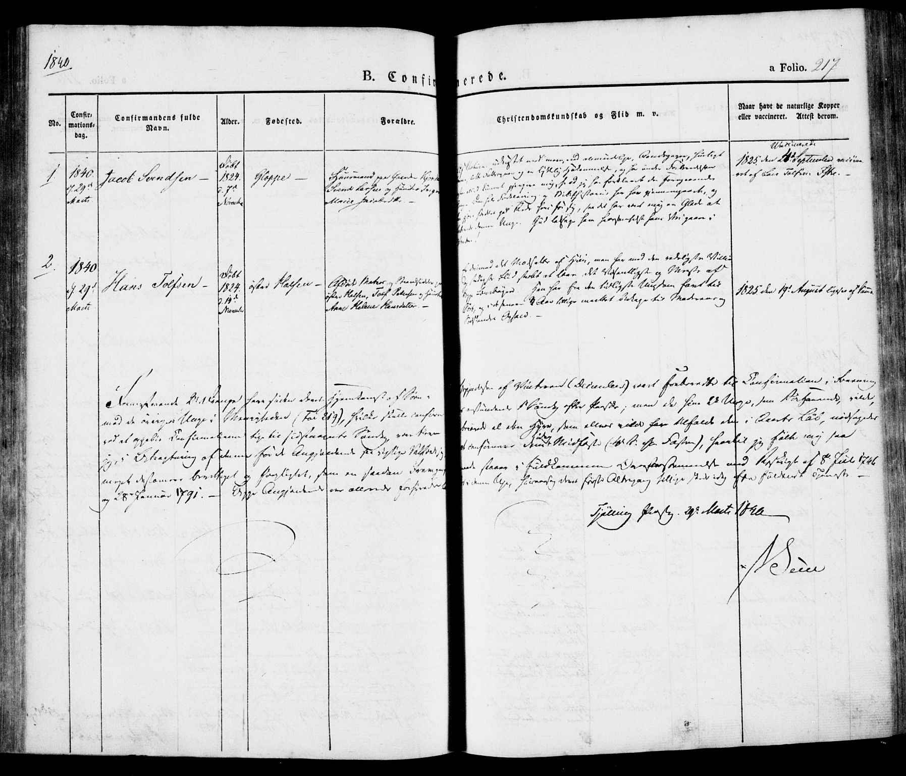 Tjølling kirkebøker, AV/SAKO-A-60/F/Fa/L0006: Parish register (official) no. 6, 1835-1859, p. 217