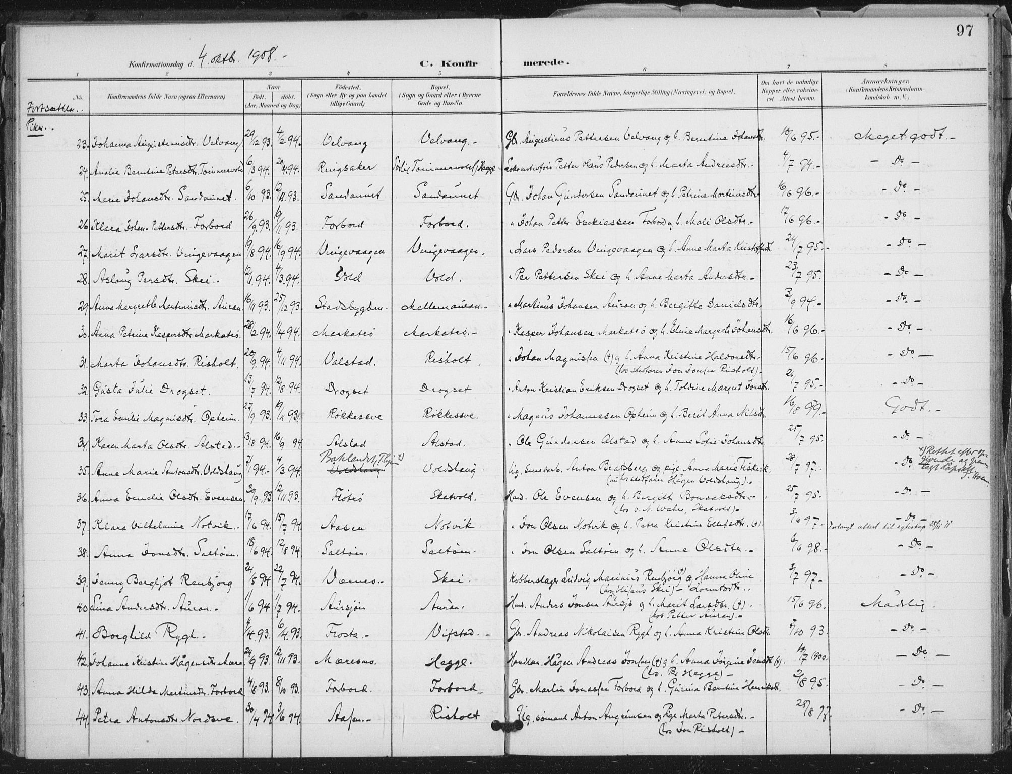 Ministerialprotokoller, klokkerbøker og fødselsregistre - Nord-Trøndelag, SAT/A-1458/712/L0101: Parish register (official) no. 712A02, 1901-1916, p. 97