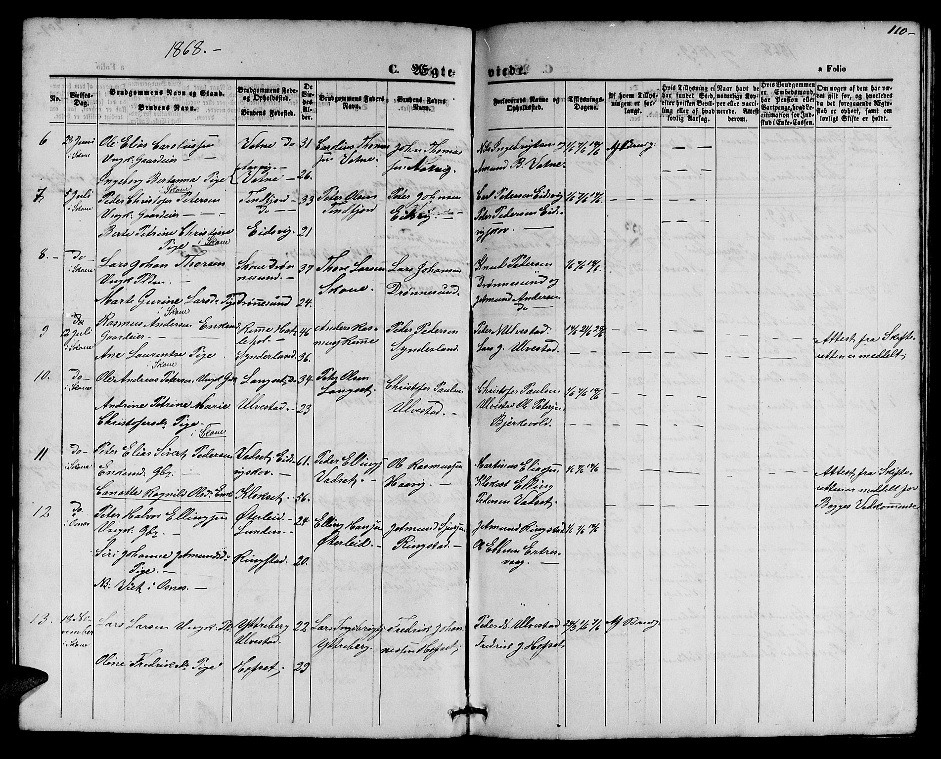 Ministerialprotokoller, klokkerbøker og fødselsregistre - Møre og Romsdal, AV/SAT-A-1454/525/L0375: Parish register (copy) no. 525C01, 1865-1879, p. 110