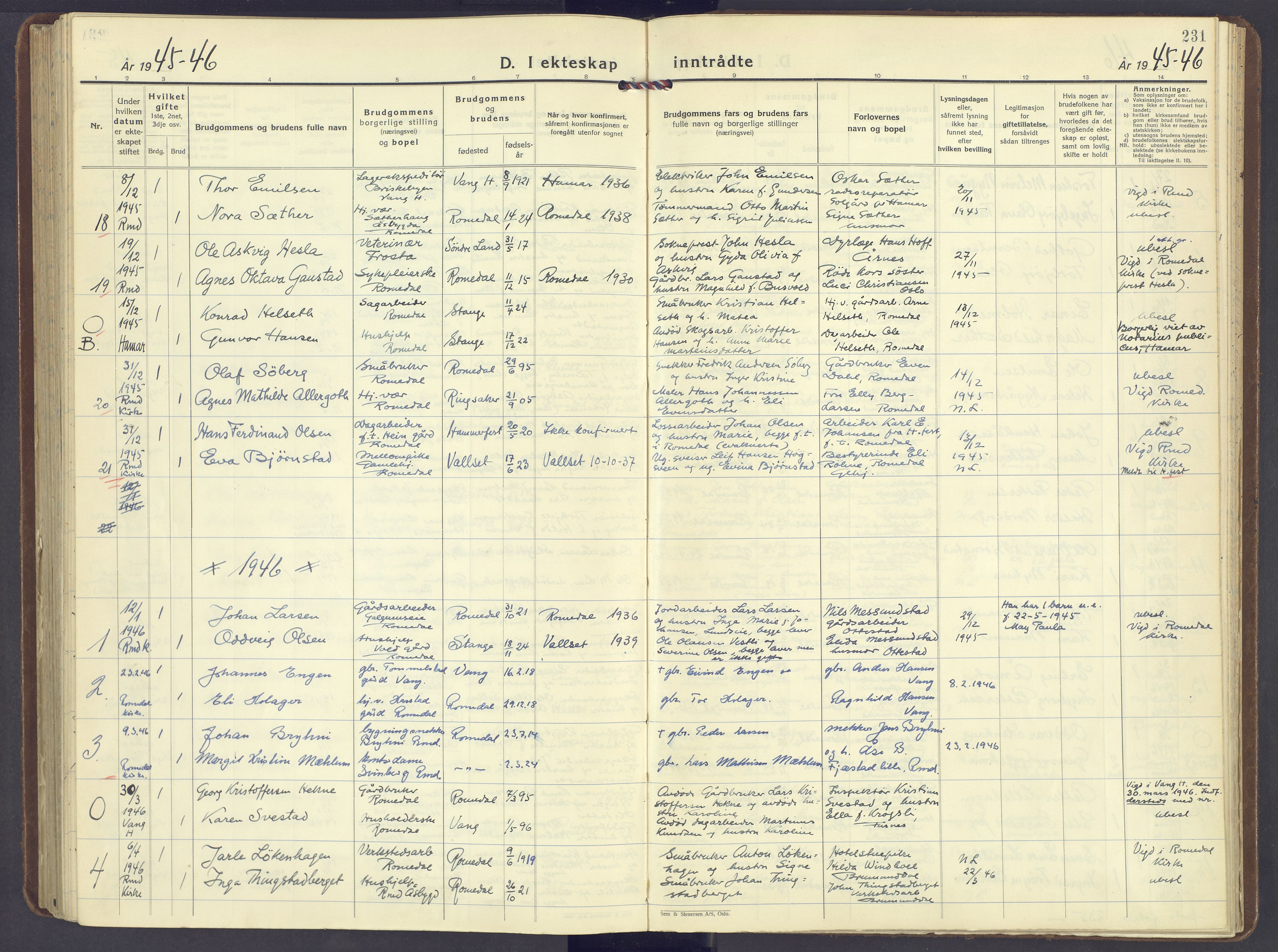 Romedal prestekontor, SAH/PREST-004/K/L0014: Parish register (official) no. 14, 1936-1949, p. 231