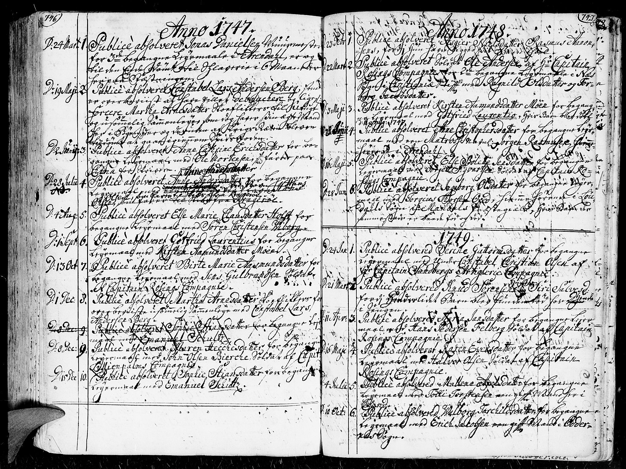Kristiansand domprosti, SAK/1112-0006/F/Fa/L0001: Parish register (official) no. A 1, 1734-1793, p. 746-747