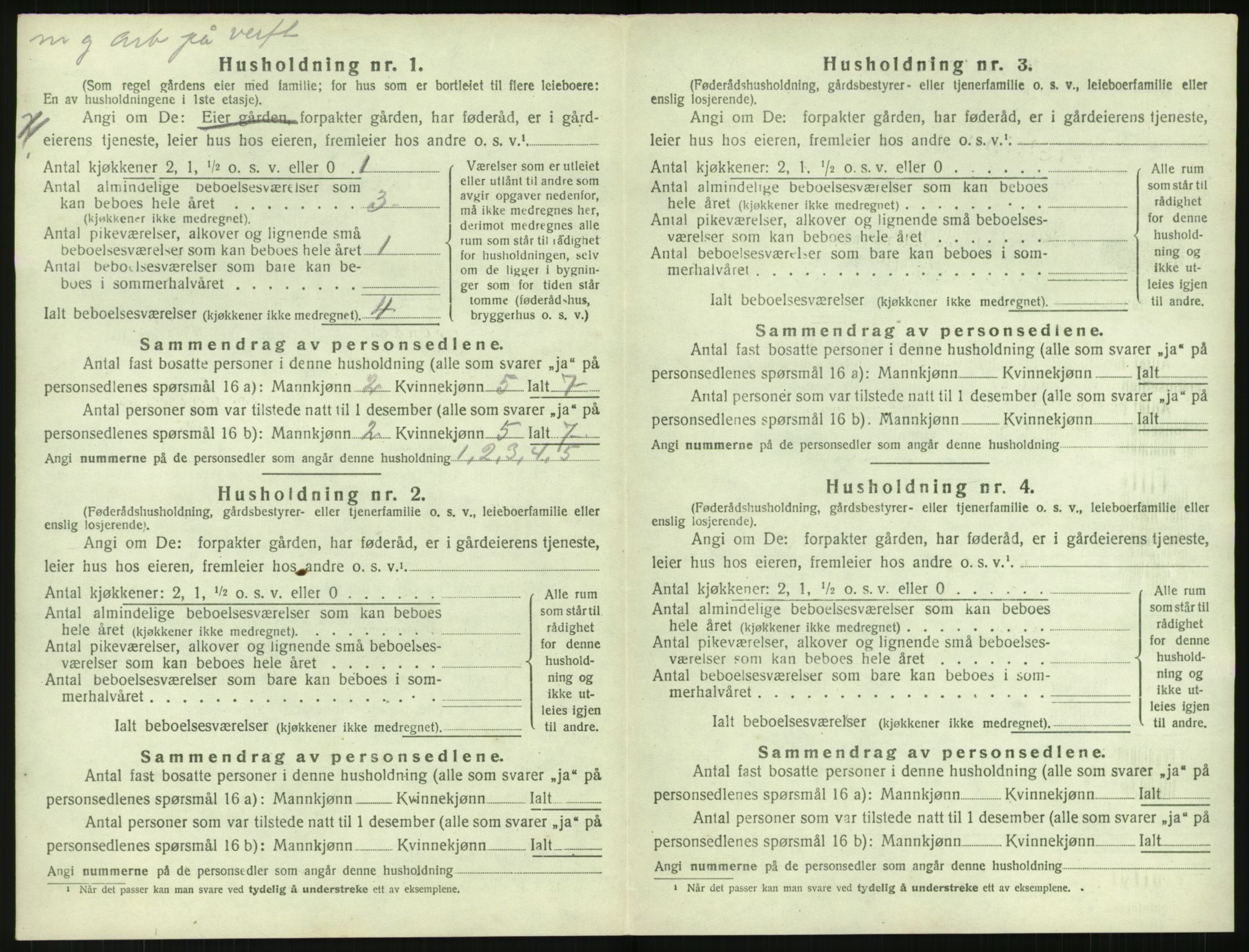 SAK, 1920 census for Fjære, 1920, p. 1076