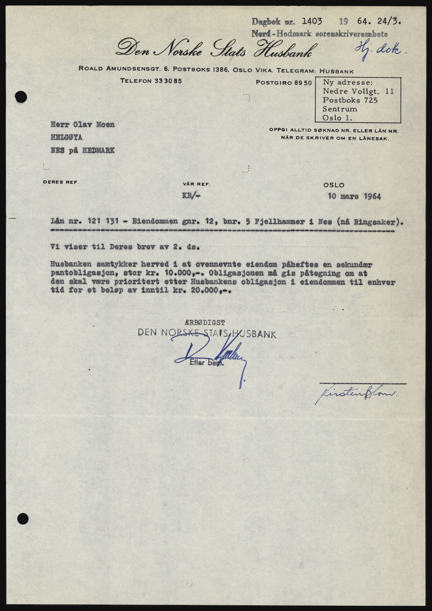 Nord-Hedmark sorenskriveri, SAH/TING-012/H/Hc/L0019: Mortgage book no. 19, 1963-1964, Diary no: : 1403/1964