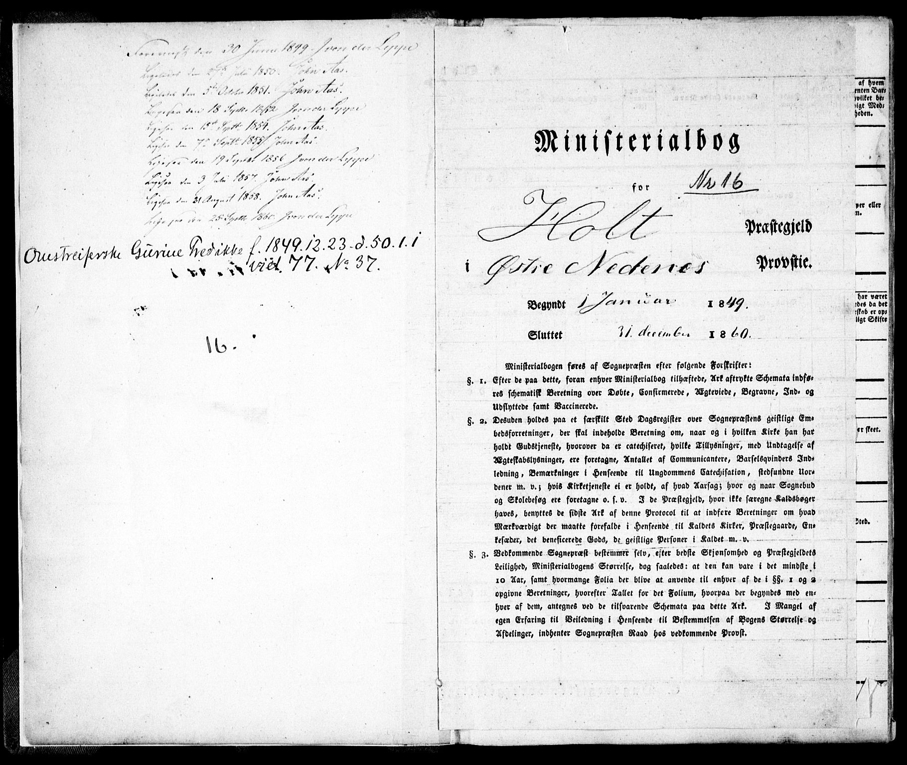 Holt sokneprestkontor, SAK/1111-0021/F/Fa/L0008: Parish register (official) no. A 8, 1849-1860