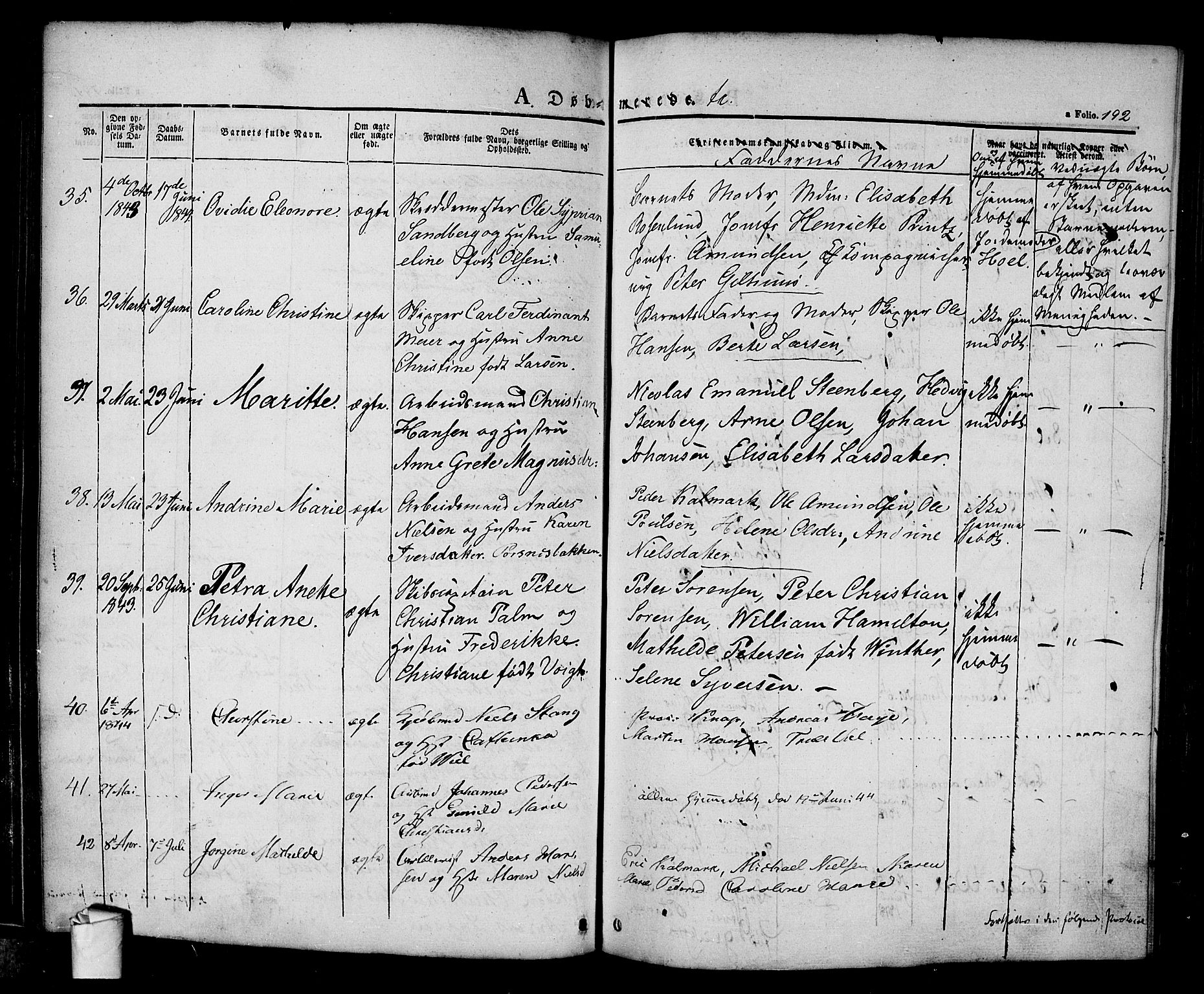 Halden prestekontor Kirkebøker, SAO/A-10909/F/Fa/L0005: Parish register (official) no. I 5, 1834-1845, p. 192