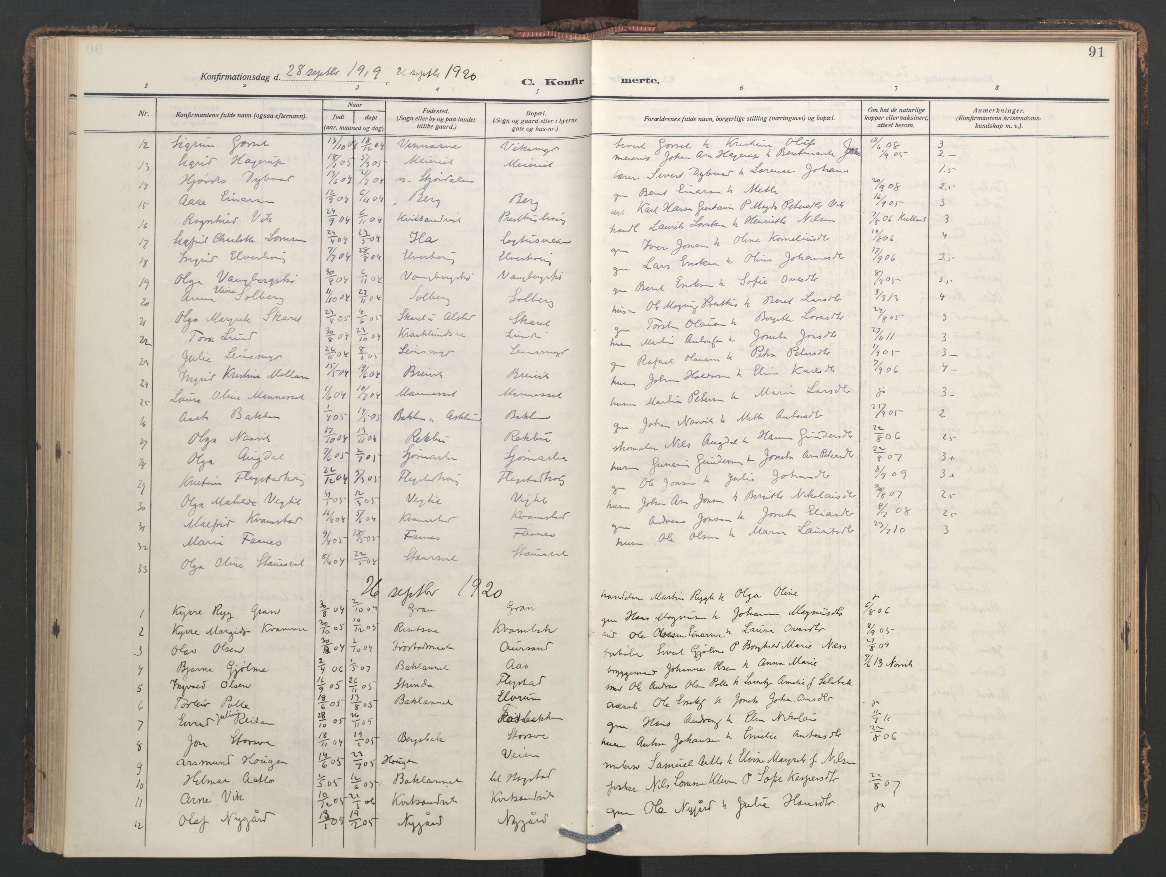 Ministerialprotokoller, klokkerbøker og fødselsregistre - Nord-Trøndelag, SAT/A-1458/713/L0123: Parish register (official) no. 713A12, 1911-1925, p. 91