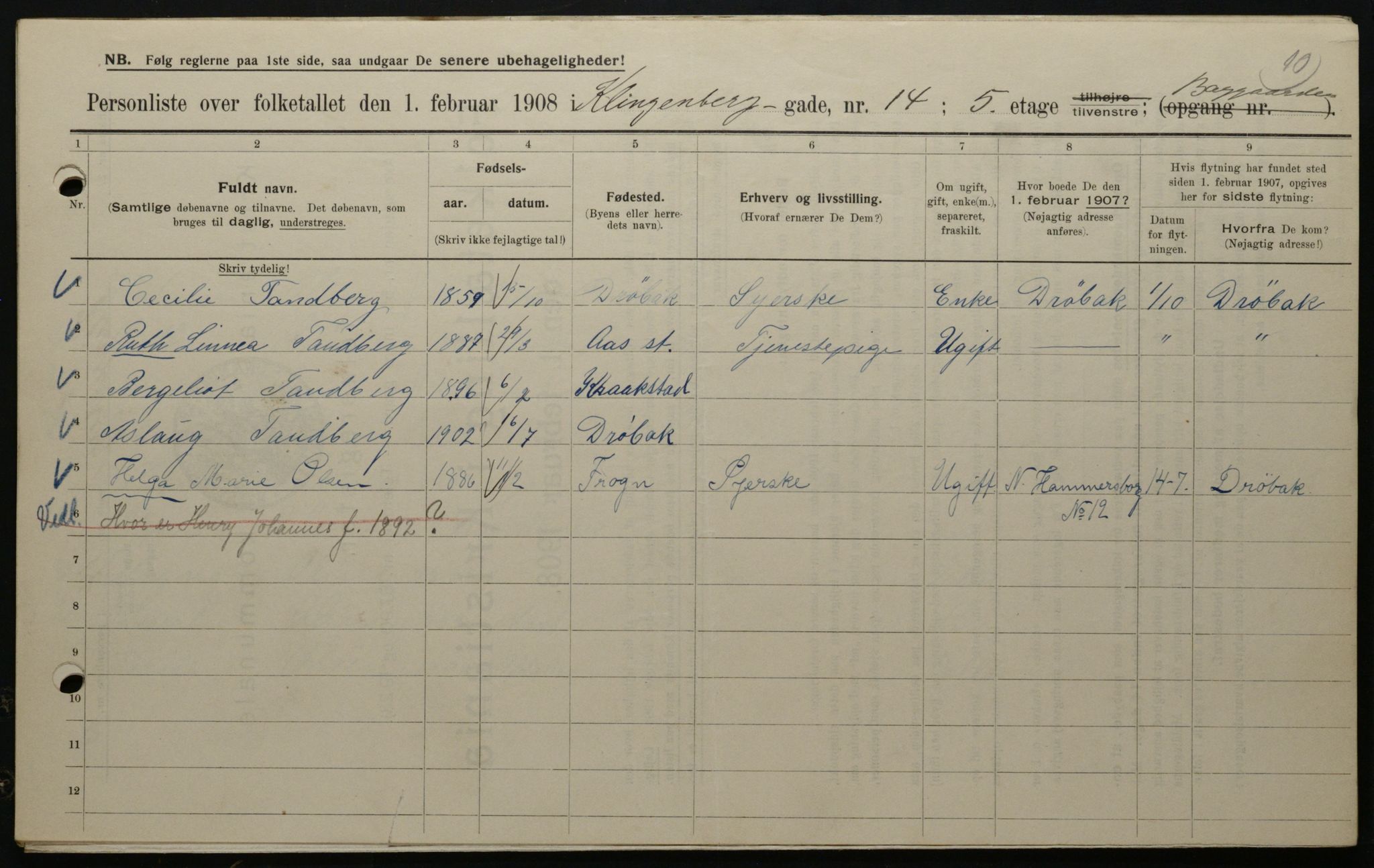 OBA, Municipal Census 1908 for Kristiania, 1908, p. 46410