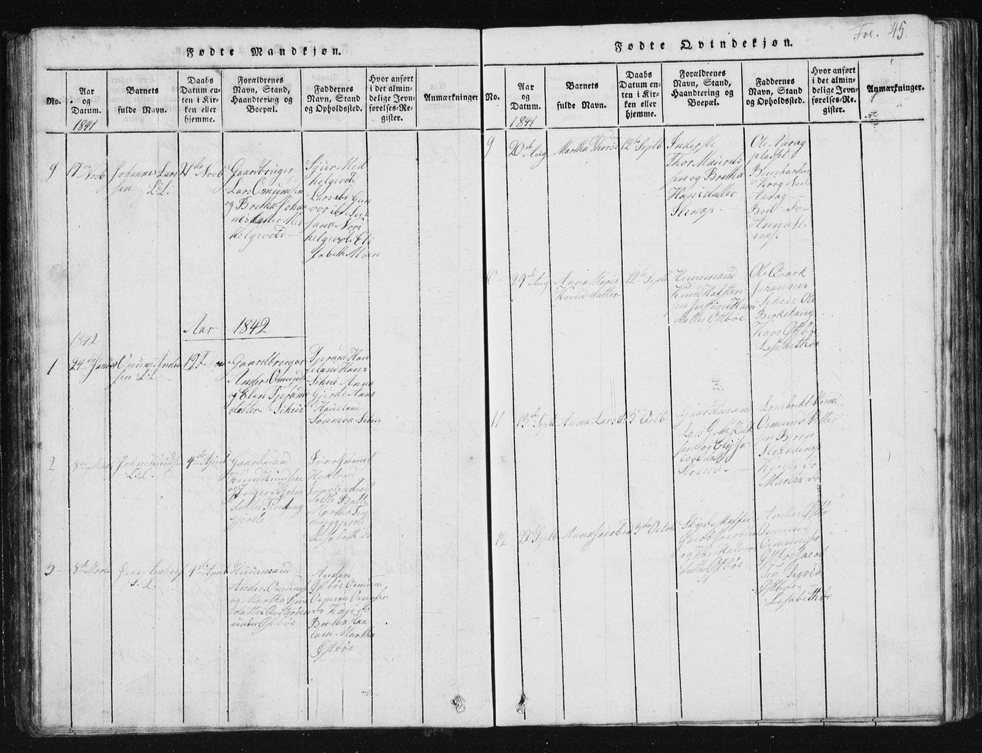 Vikedal sokneprestkontor, SAST/A-101840/01/V: Parish register (copy) no. B 2, 1816-1863, p. 45