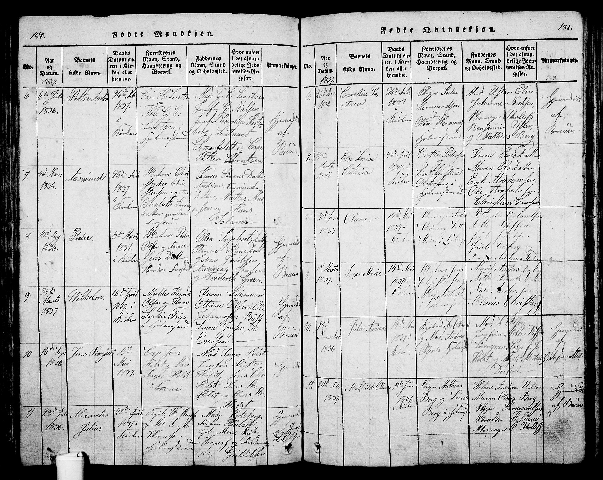 Holmestrand kirkebøker, AV/SAKO-A-346/G/Ga/L0001: Parish register (copy) no. 1, 1814-1848, p. 180-181