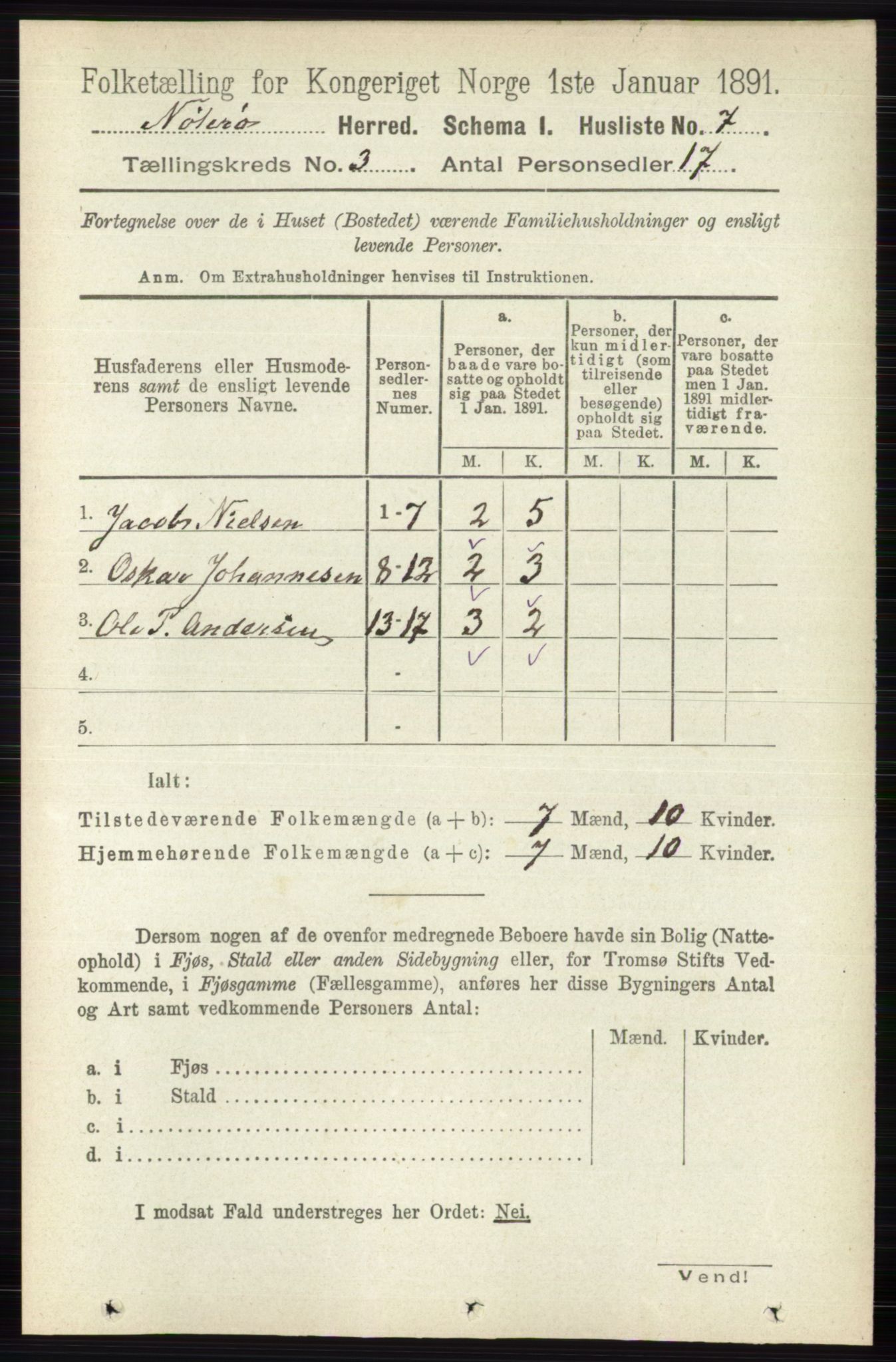 RA, 1891 census for 0722 Nøtterøy, 1891, p. 1486