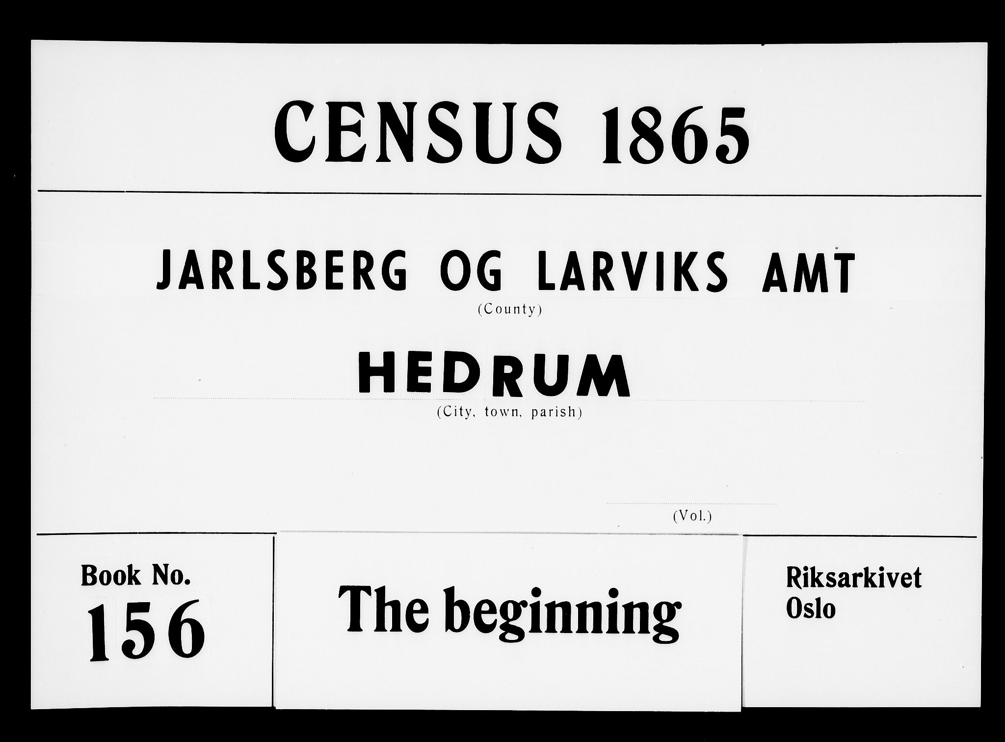 RA, 1865 census for Hedrum, 1865, p. 1