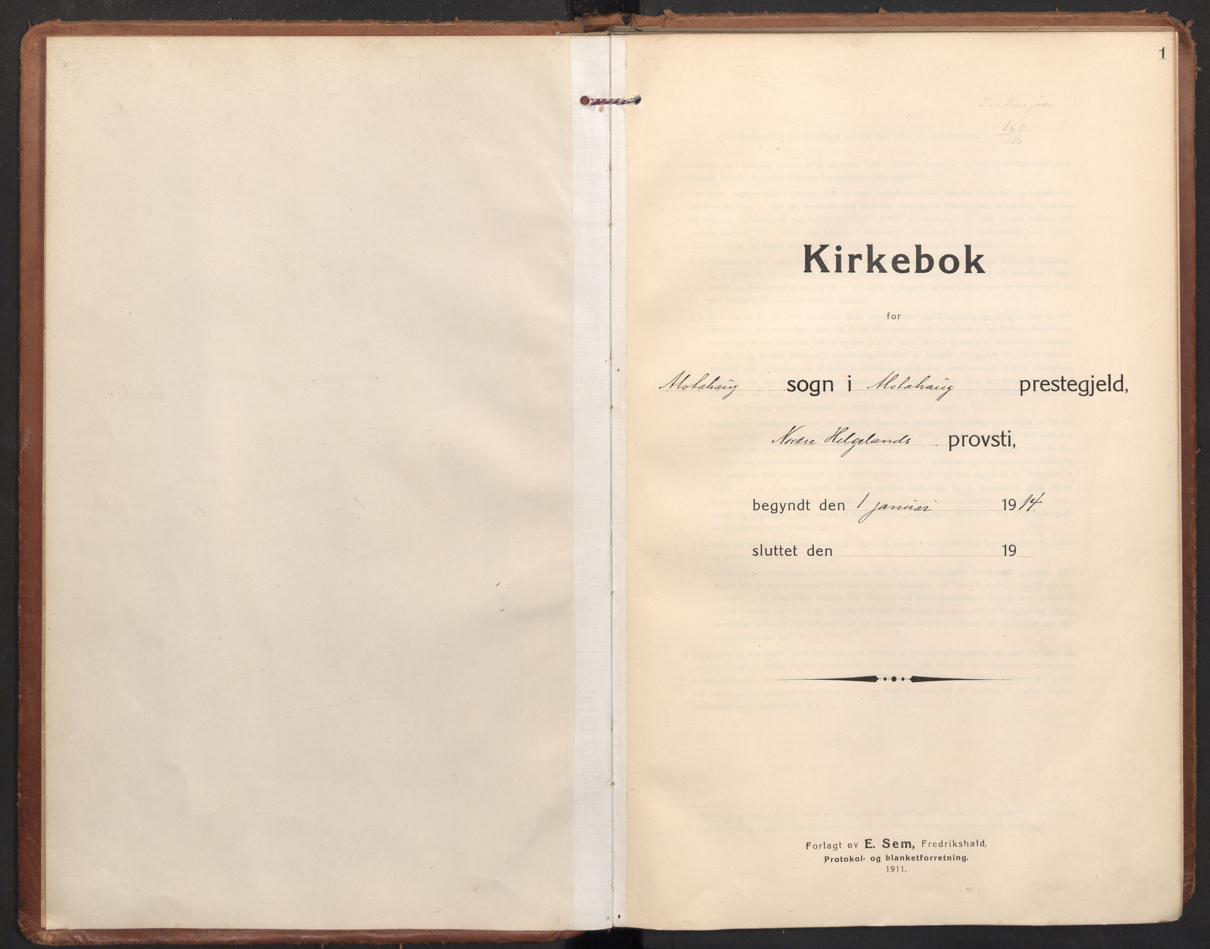 Ministerialprotokoller, klokkerbøker og fødselsregistre - Nordland, SAT/A-1459/830/L0456: Parish register (official) no. 830A20, 1914-1937, p. 1