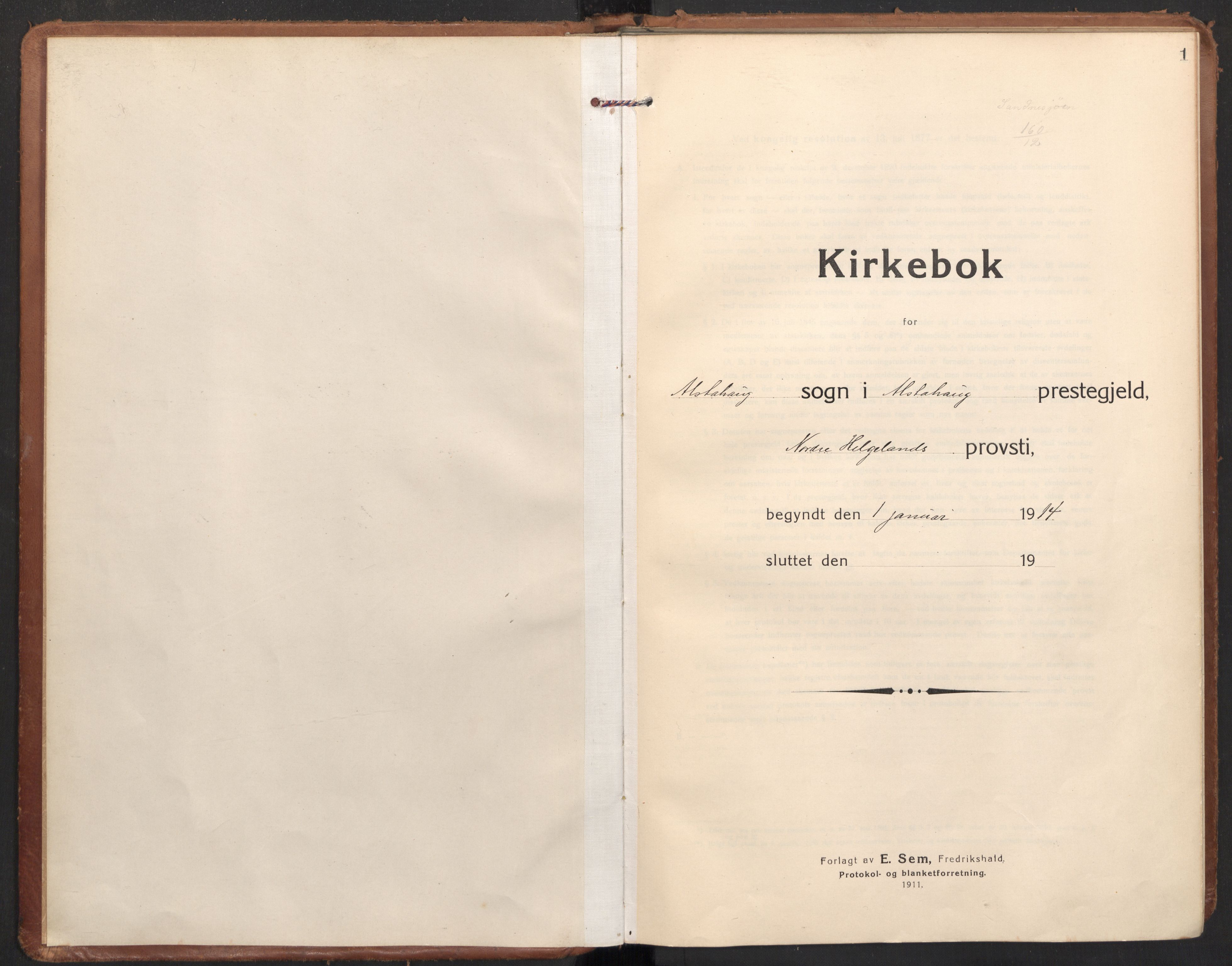 Ministerialprotokoller, klokkerbøker og fødselsregistre - Nordland, AV/SAT-A-1459/830/L0456: Parish register (official) no. 830A20, 1914-1937, p. 1