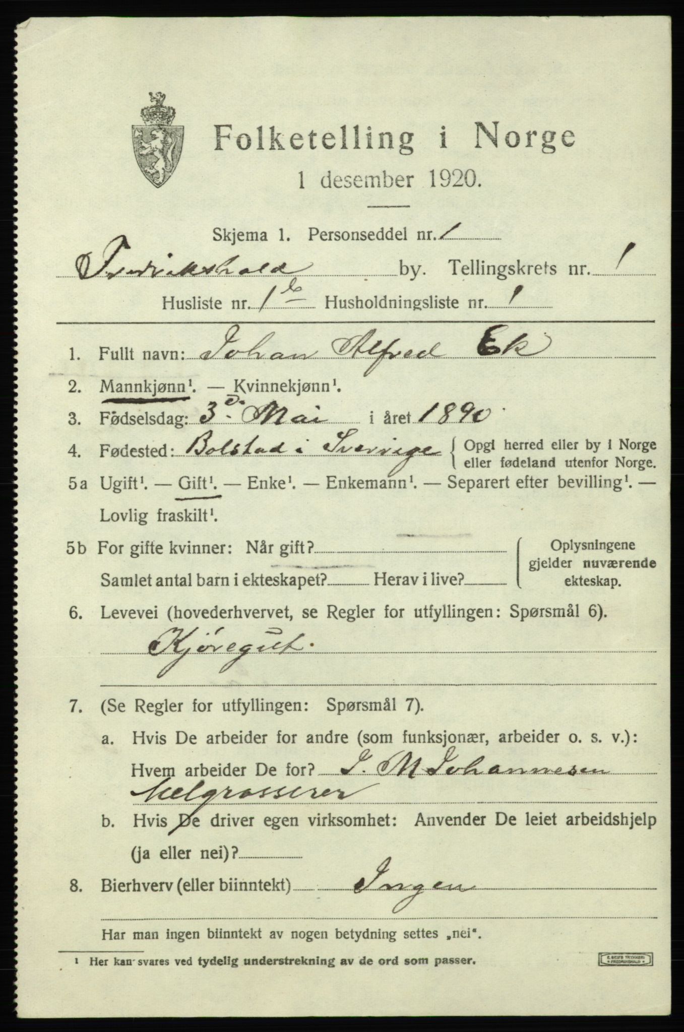 SAO, 1920 census for Fredrikshald, 1920, p. 8056