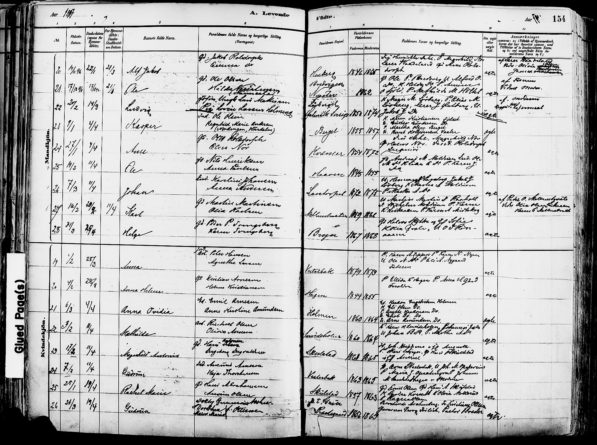 Grue prestekontor, AV/SAH-PREST-036/H/Ha/Haa/L0012: Parish register (official) no. 12, 1881-1897, p. 154