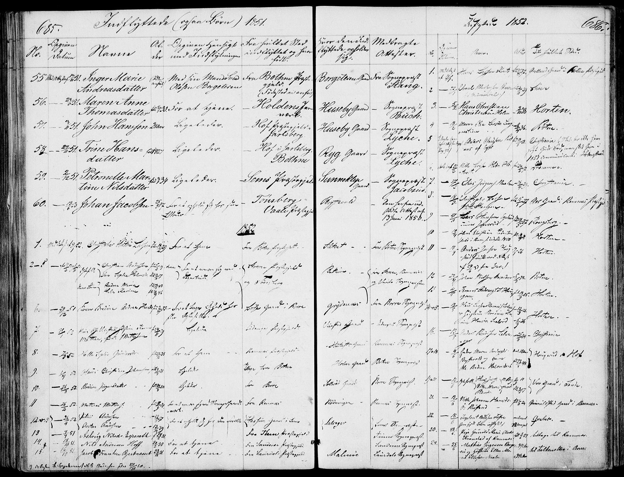 Våle kirkebøker, SAKO/A-334/F/Fa/L0009b: Parish register (official) no. I 9B, 1841-1860, p. 685-686