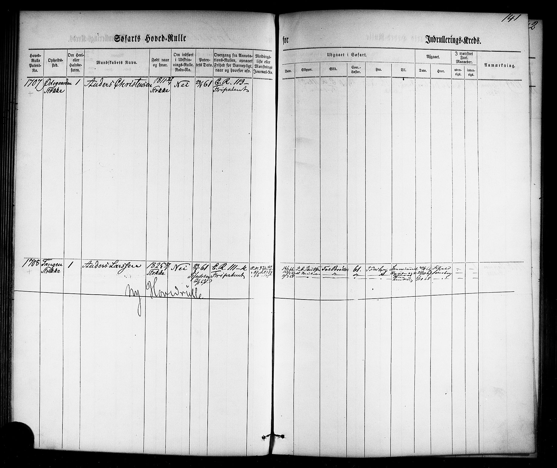 Tønsberg innrulleringskontor, AV/SAKO-A-786/F/Fc/Fca/L0002: Hovedrulle Patent nr. 1429-2133, 1861-1868, p. 180