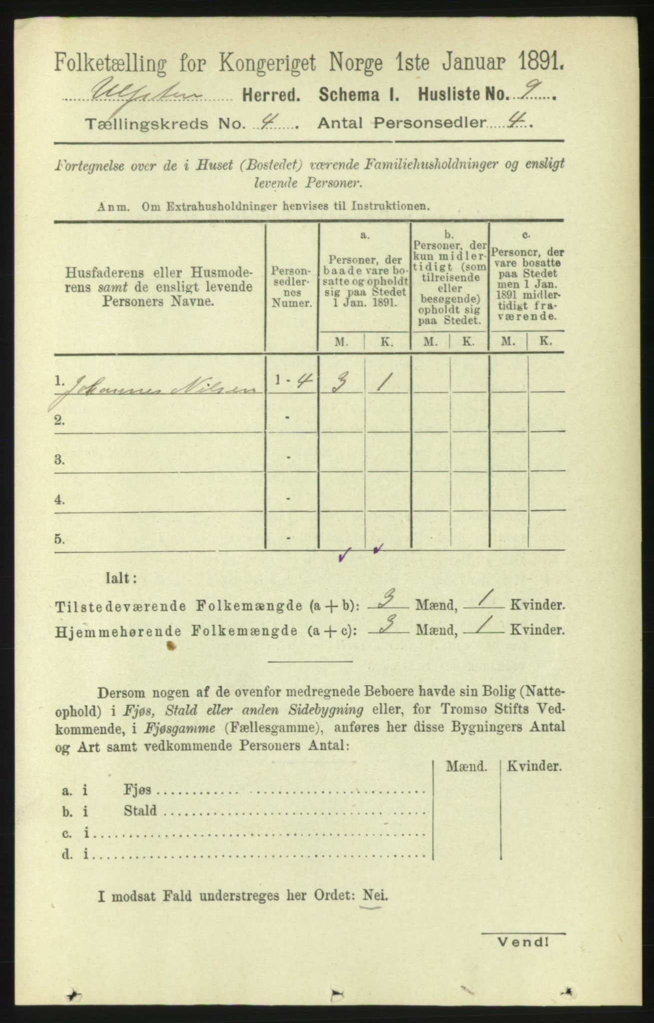 RA, 1891 census for 1516 Ulstein, 1891, p. 989