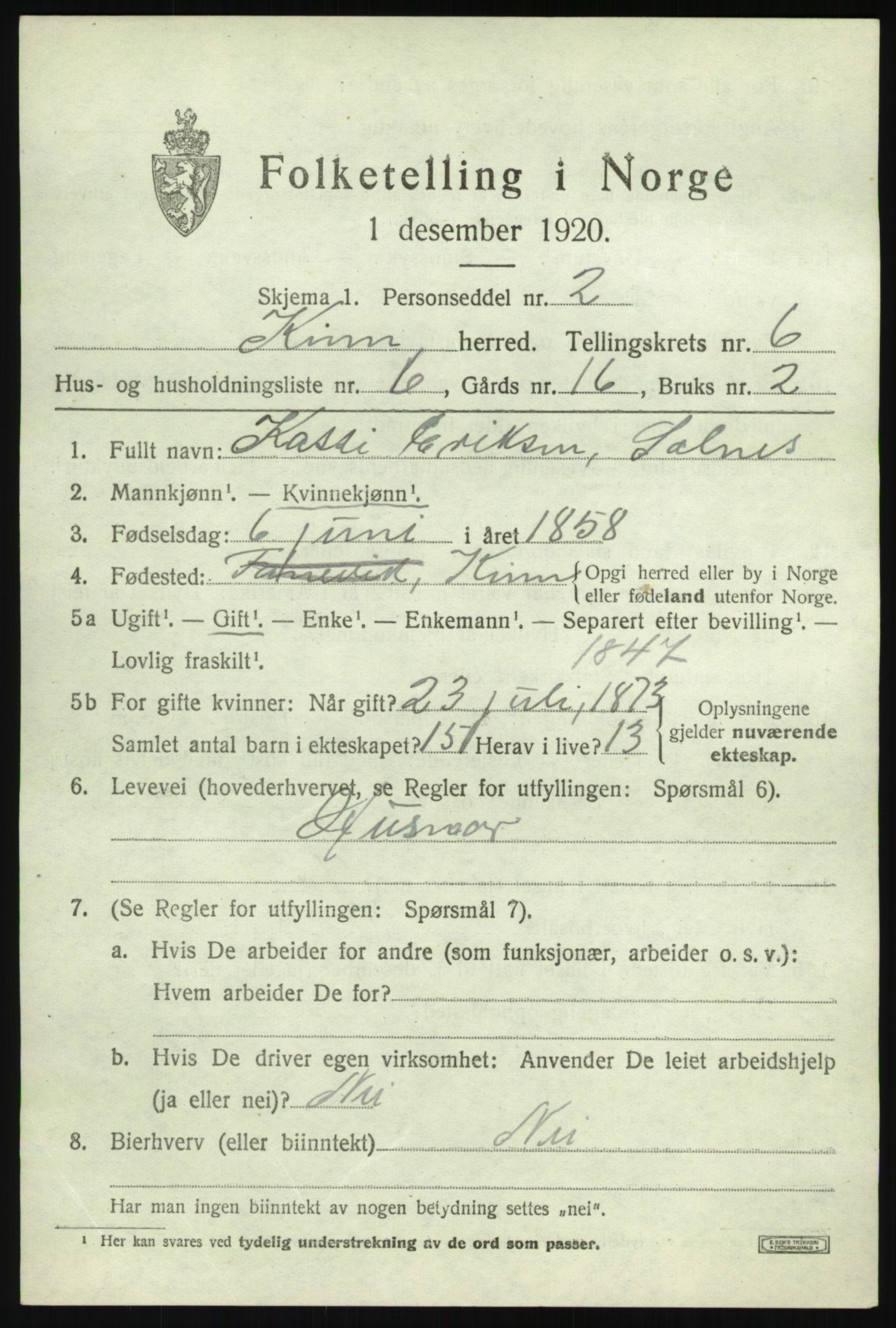 SAB, 1920 census for Kinn, 1920, p. 2819