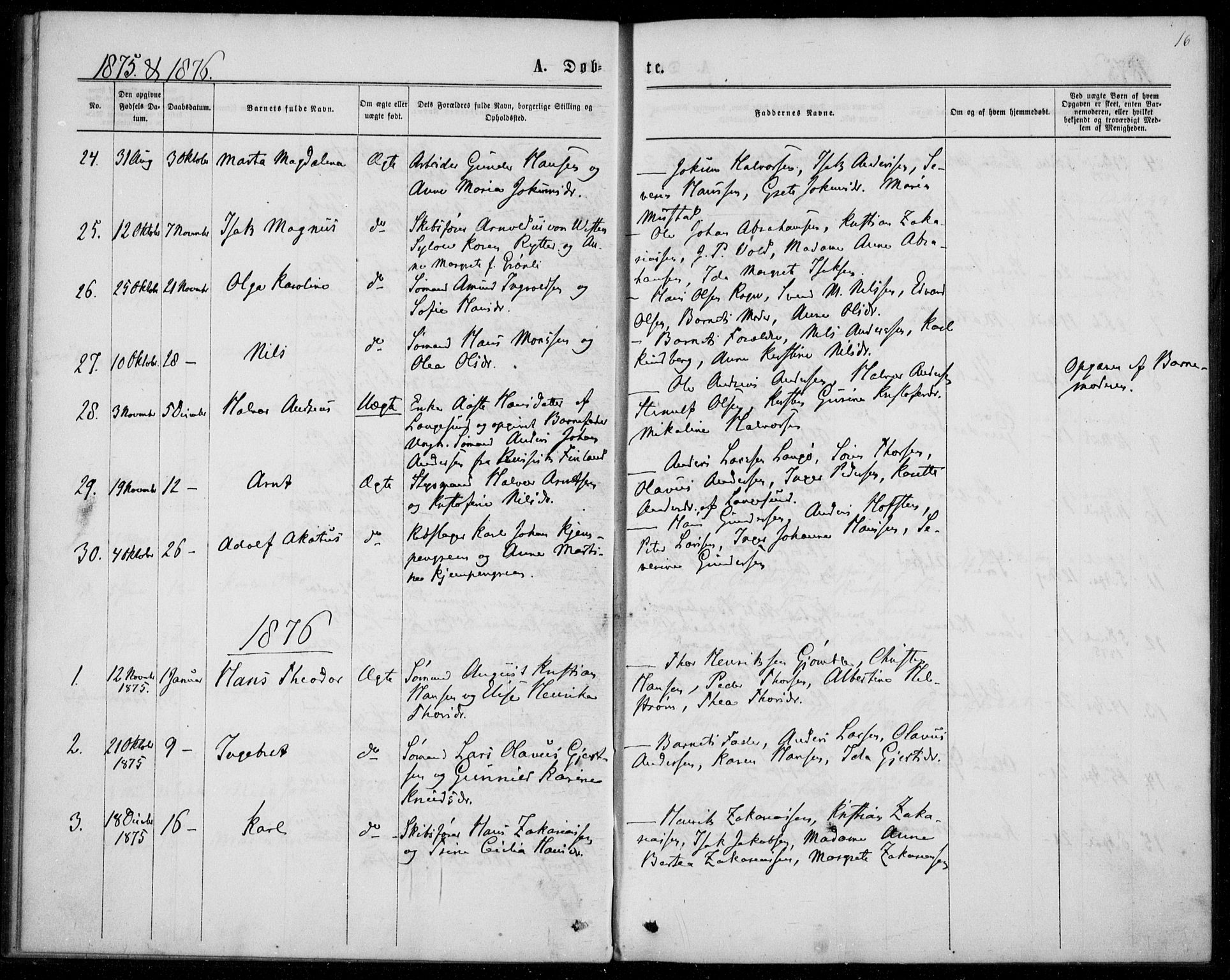 Langesund kirkebøker, SAKO/A-280/F/Fa/L0001: Parish register (official) no. 1, 1870-1877, p. 16