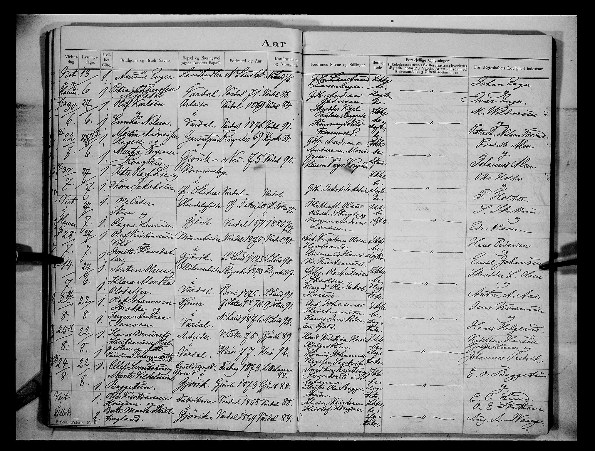 Vardal prestekontor, AV/SAH-PREST-100/H/Ha/Hab/L0004: Banns register no. 4, 1892-1907