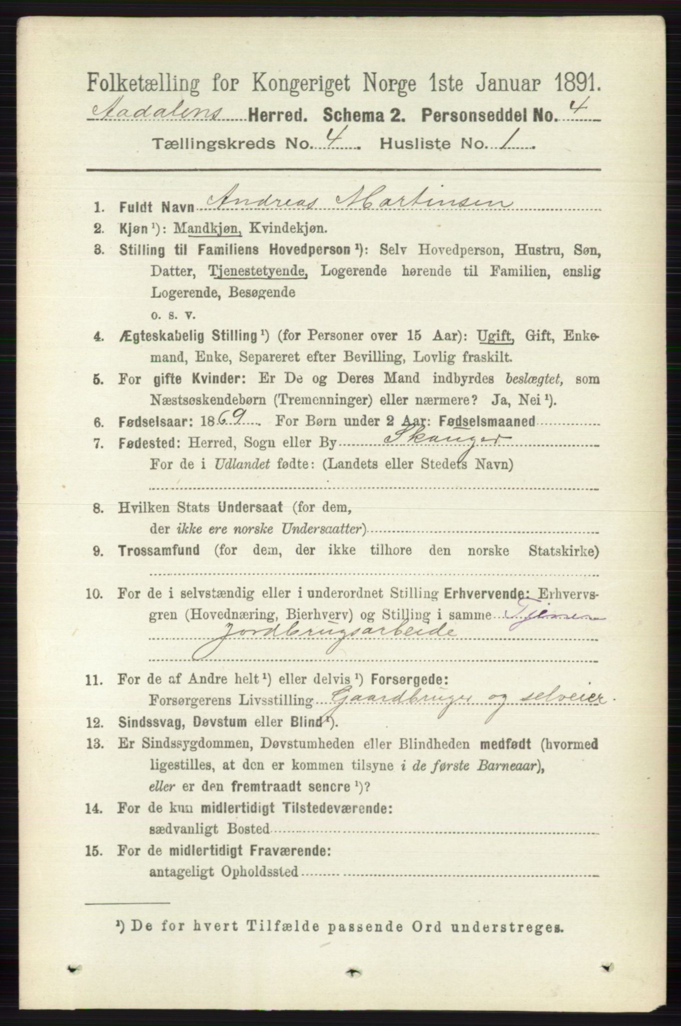 RA, 1891 census for 0614 Ådal, 1891, p. 1524