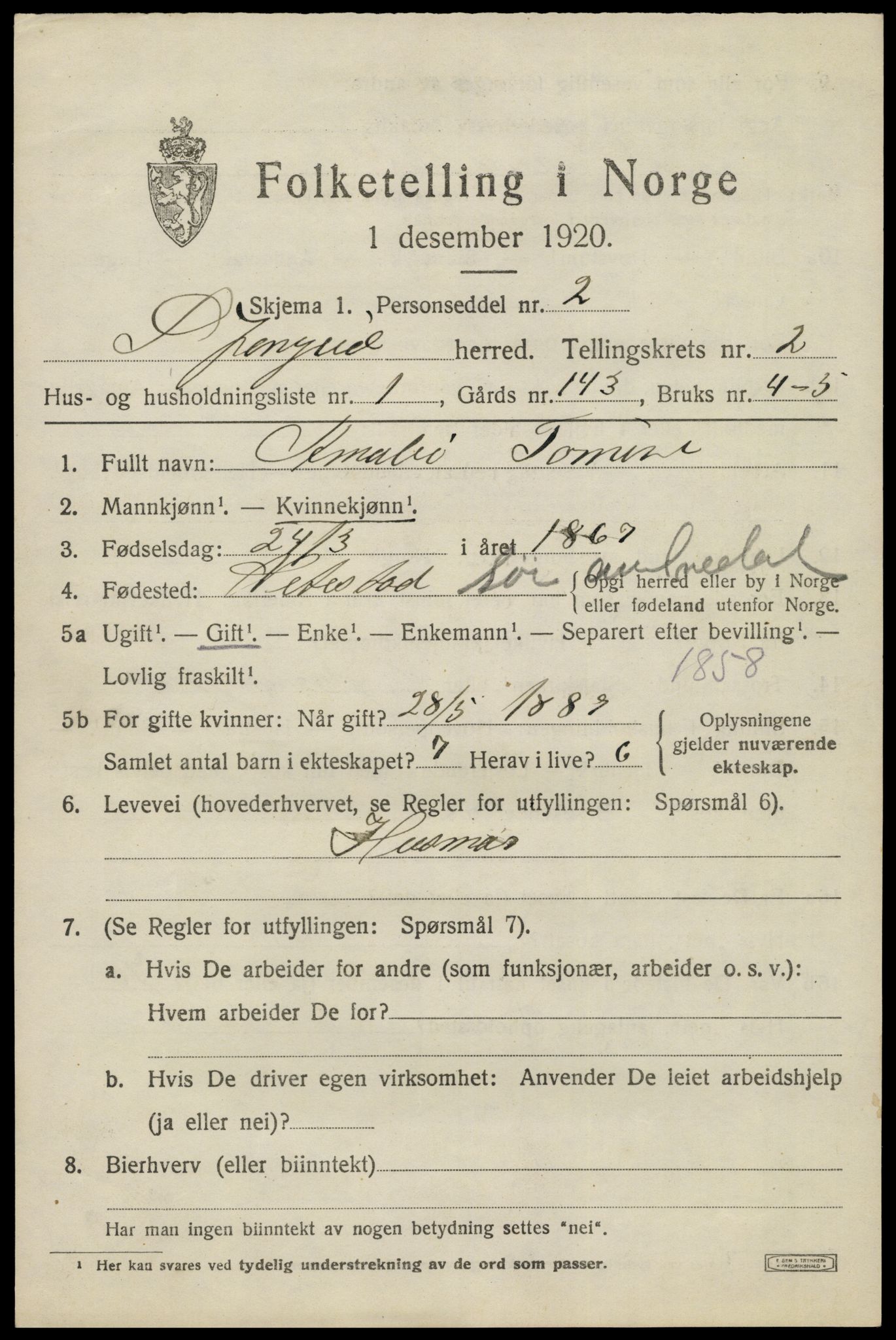 SAK, 1920 census for Spangereid, 1920, p. 1063