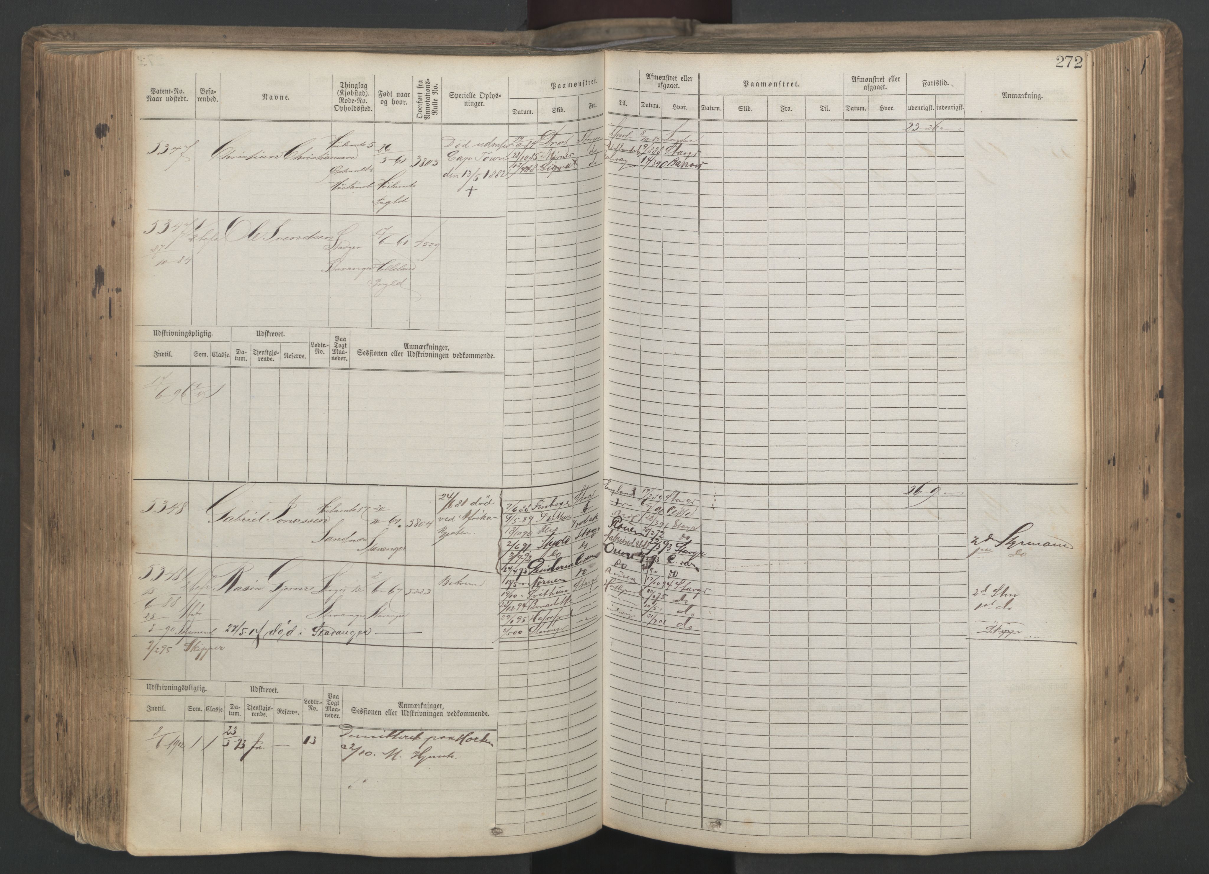 Stavanger sjømannskontor, SAST/A-102006/F/Fb/Fbb/L0020: Sjøfartshovedrulle patnentnr. 4803-6004 (dublett), 1879, p. 277