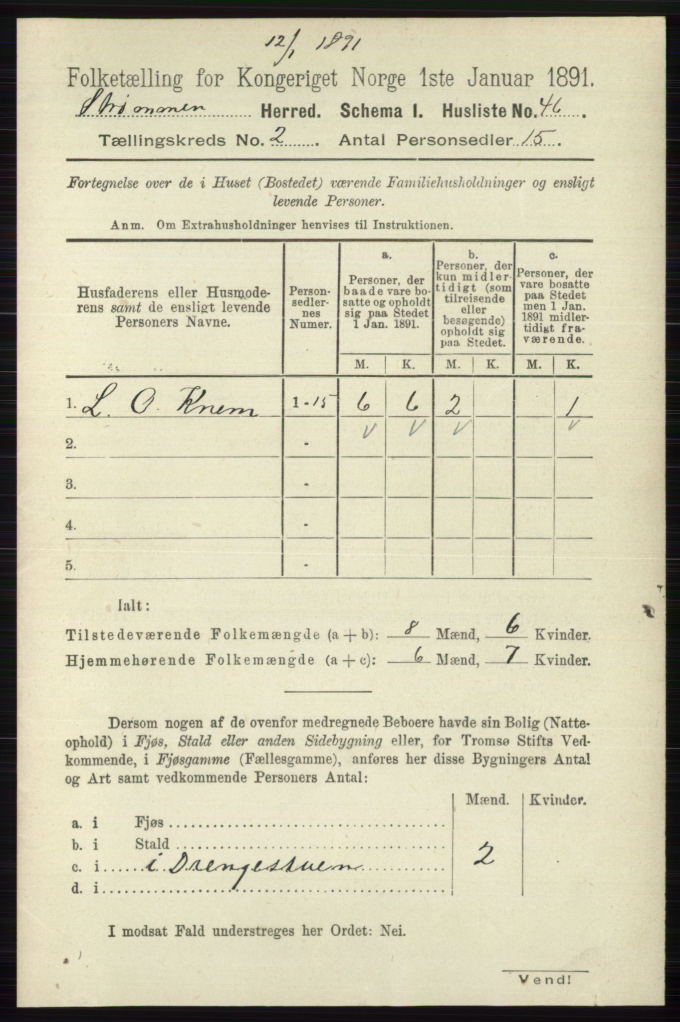 RA, 1891 census for 0711 Strømm, 1891, p. 692