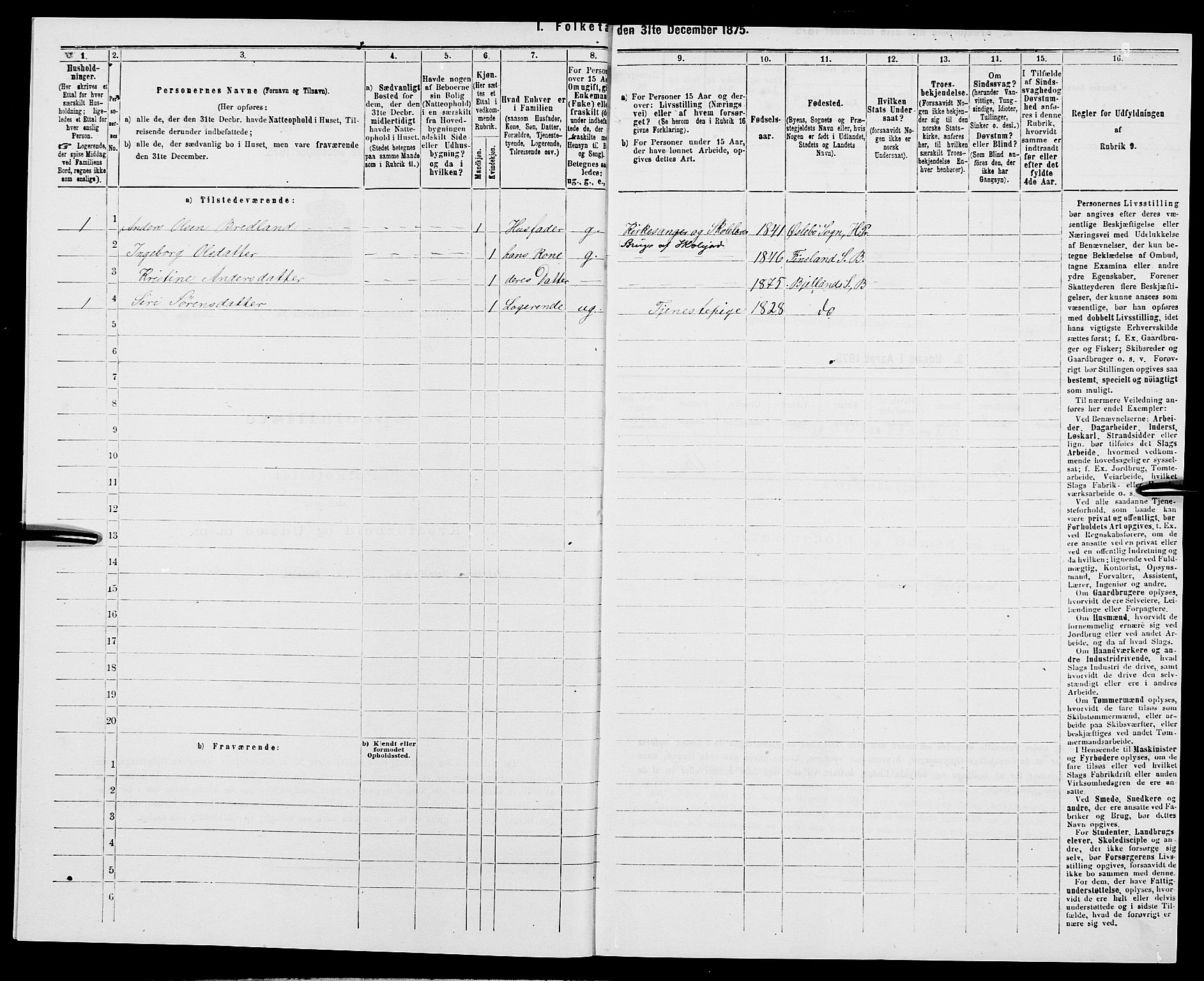 SAK, 1875 census for 1024P Bjelland, 1875, p. 36