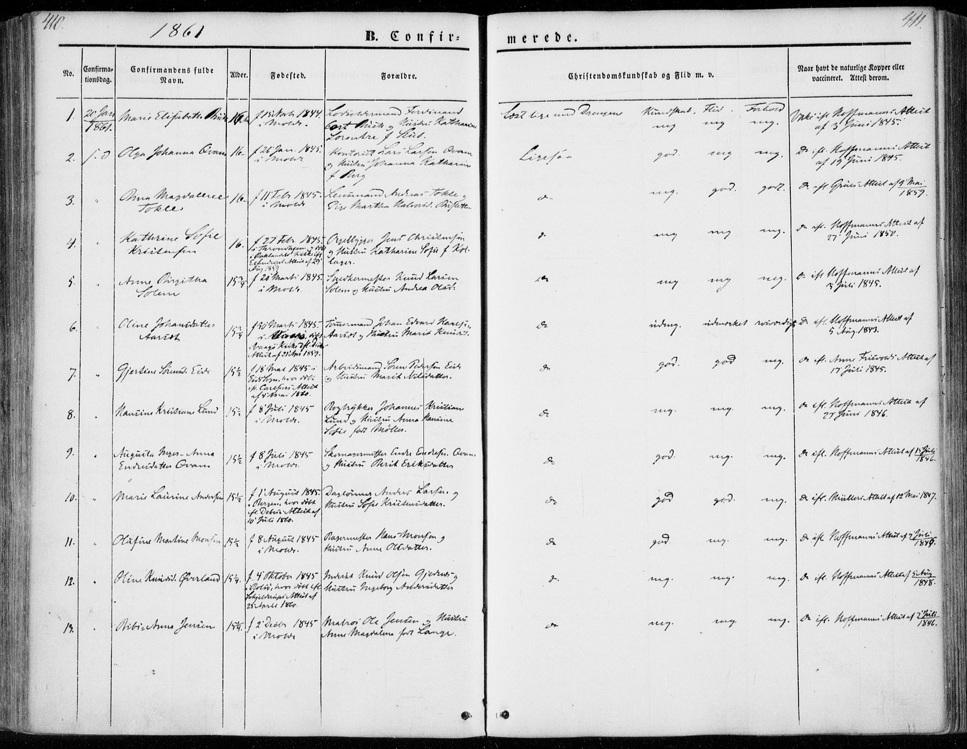 Ministerialprotokoller, klokkerbøker og fødselsregistre - Møre og Romsdal, SAT/A-1454/558/L0689: Parish register (official) no. 558A03, 1843-1872, p. 410-411