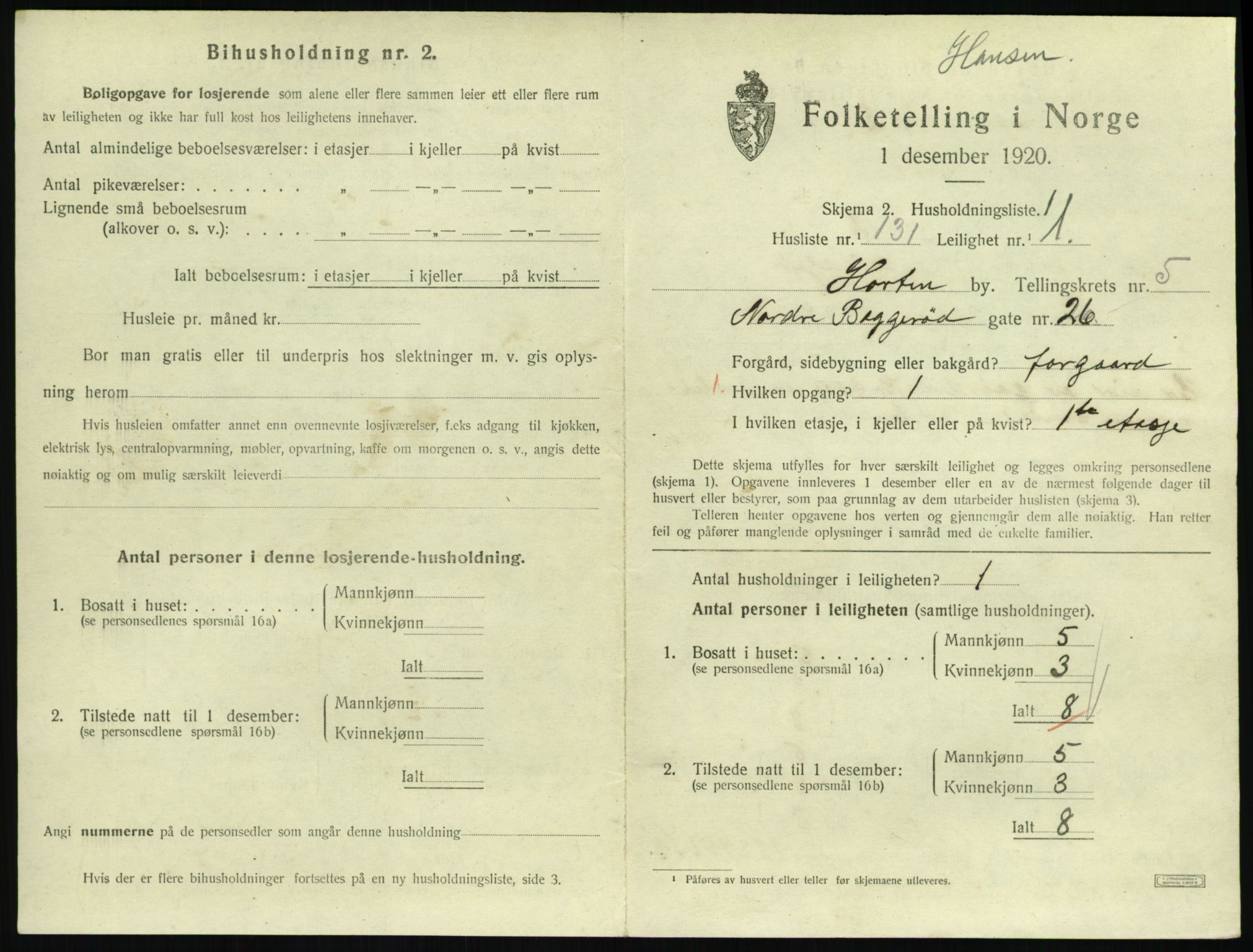 SAKO, 1920 census for Horten, 1920, p. 6113