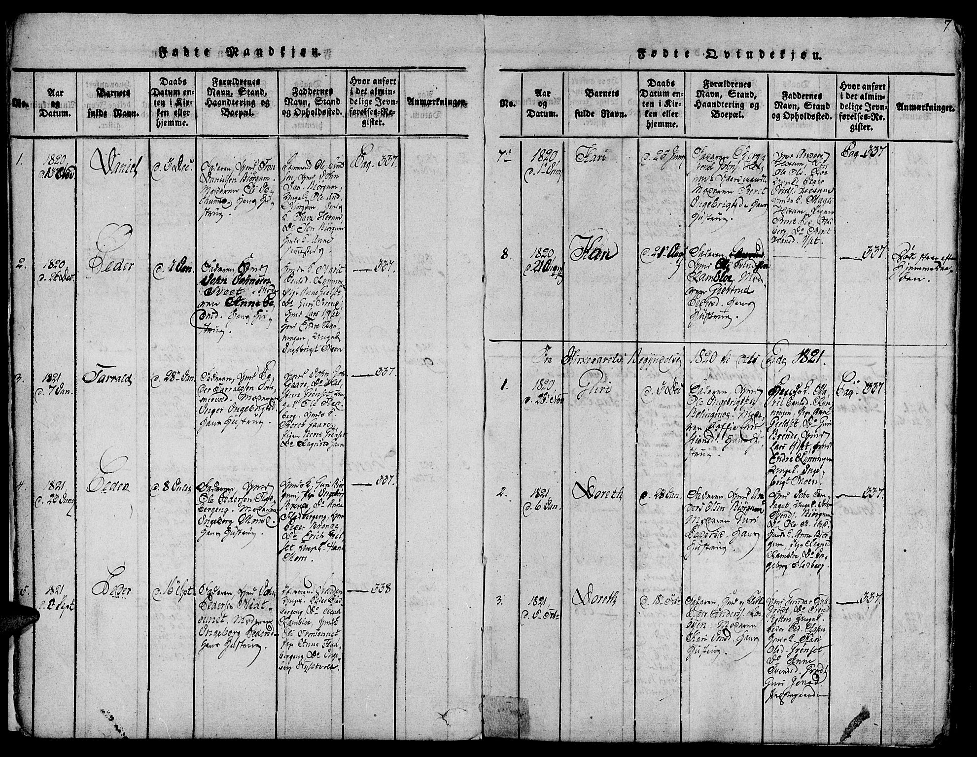Ministerialprotokoller, klokkerbøker og fødselsregistre - Sør-Trøndelag, SAT/A-1456/685/L0954: Parish register (official) no. 685A03 /1, 1817-1829, p. 7