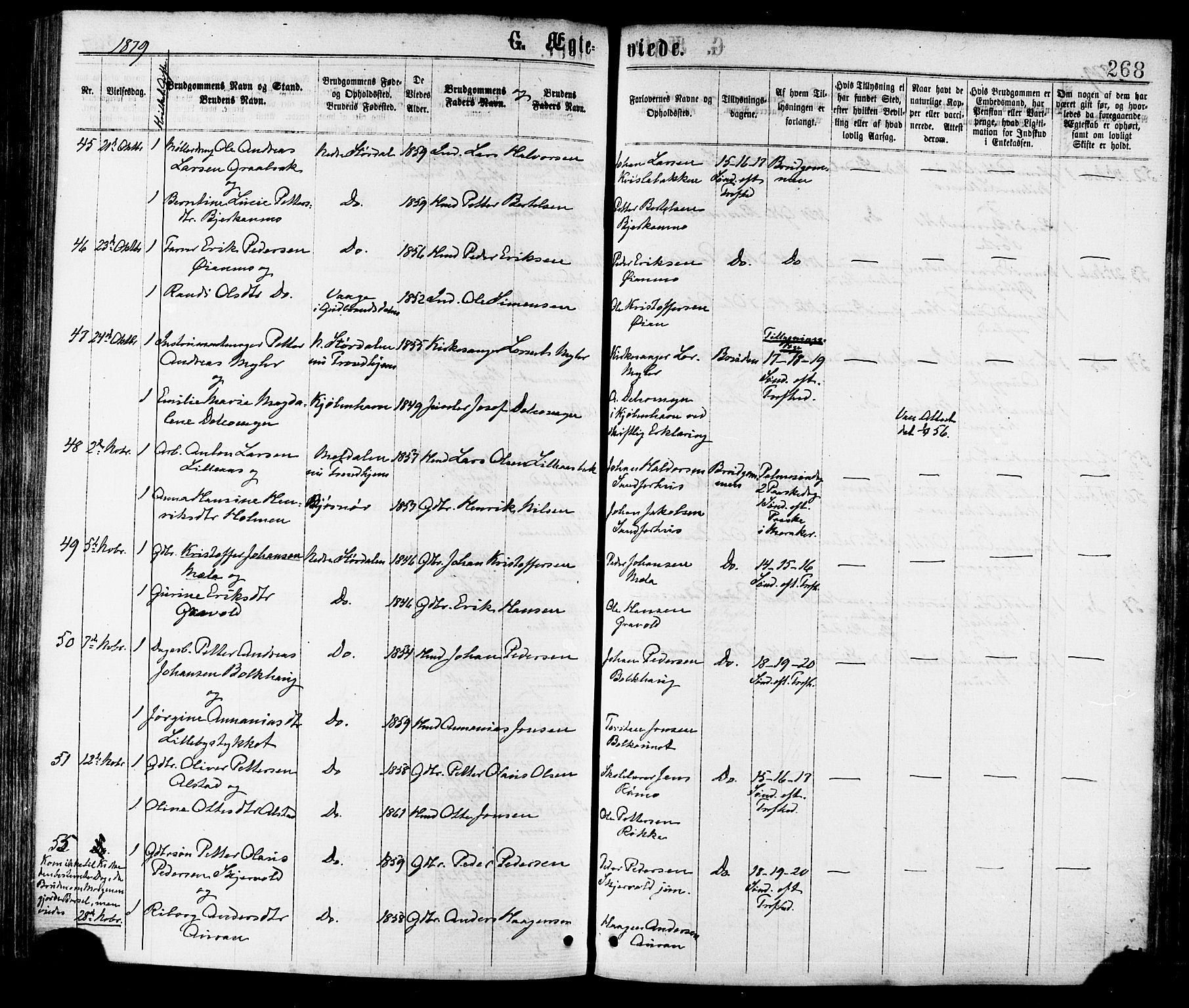 Ministerialprotokoller, klokkerbøker og fødselsregistre - Nord-Trøndelag, AV/SAT-A-1458/709/L0076: Parish register (official) no. 709A16, 1871-1879, p. 268