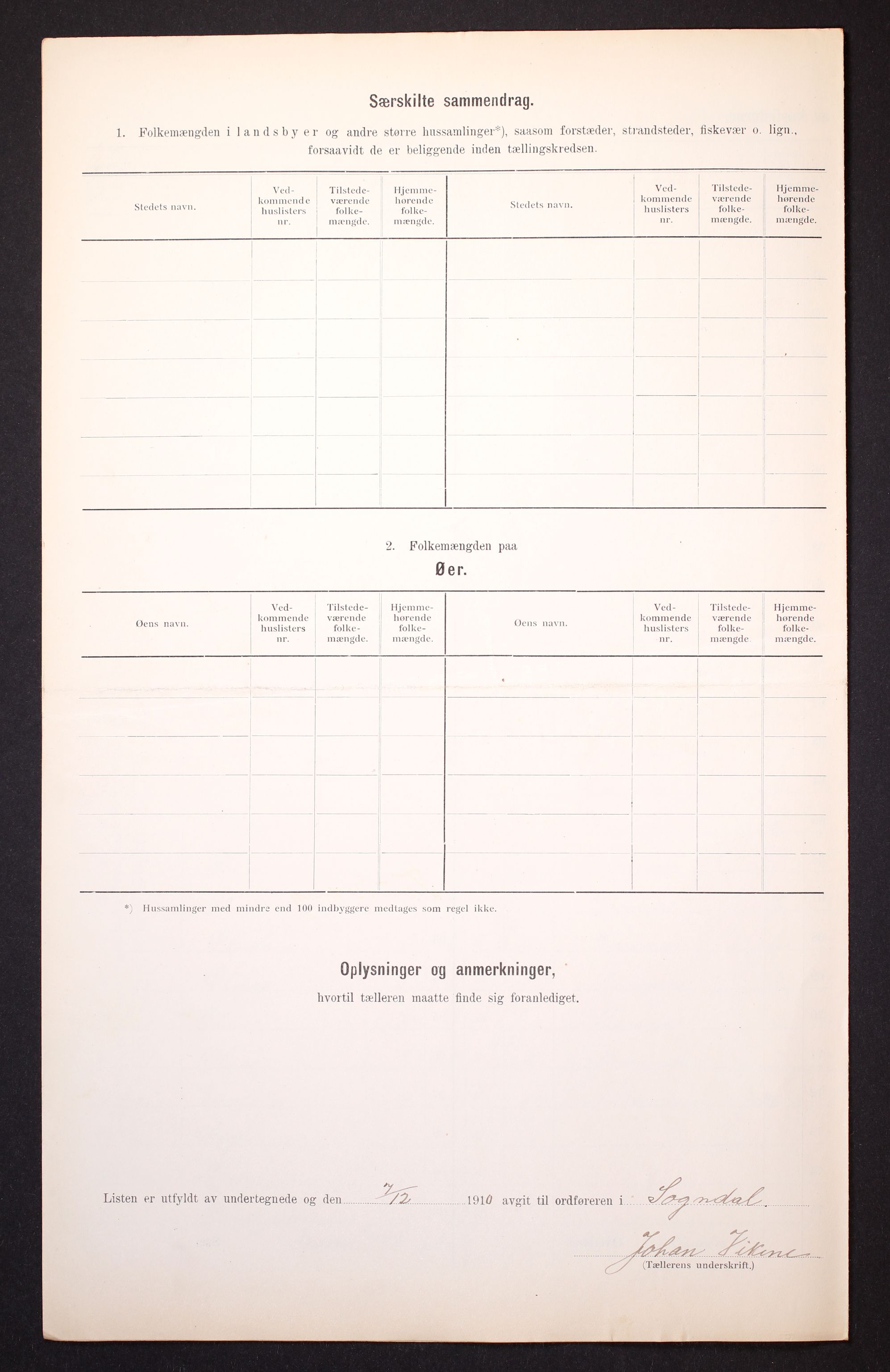 RA, 1910 census for Sogndal, 1910, p. 6