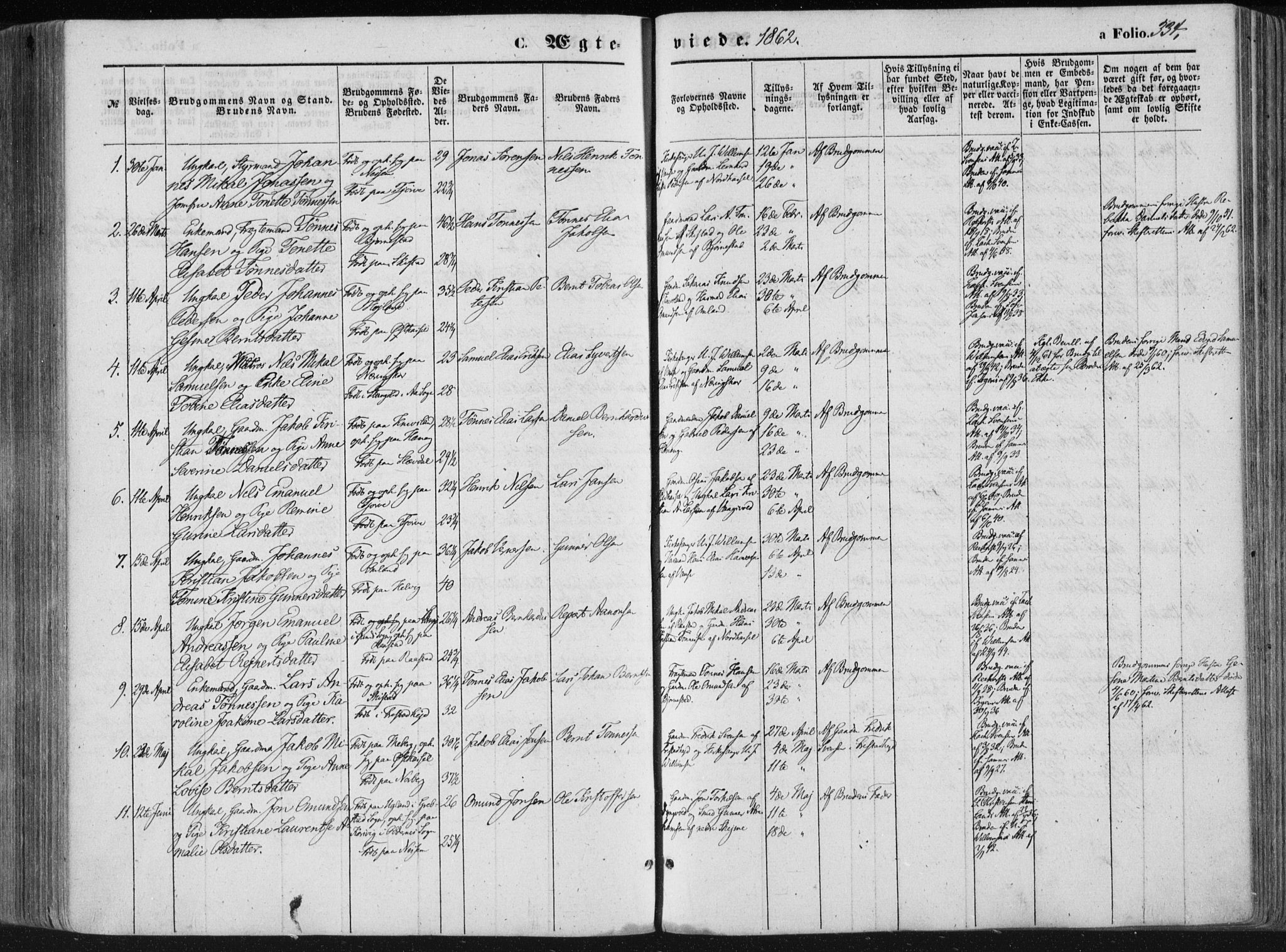 Lista sokneprestkontor, AV/SAK-1111-0027/F/Fa/L0011: Parish register (official) no. A 11, 1861-1878, p. 334