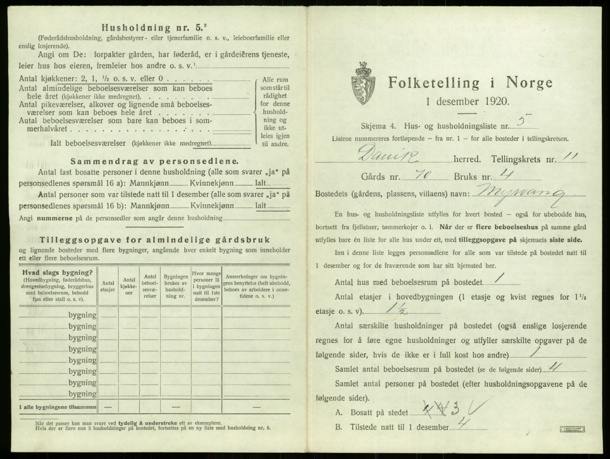 SAB, 1920 census for Davik, 1920, p. 740