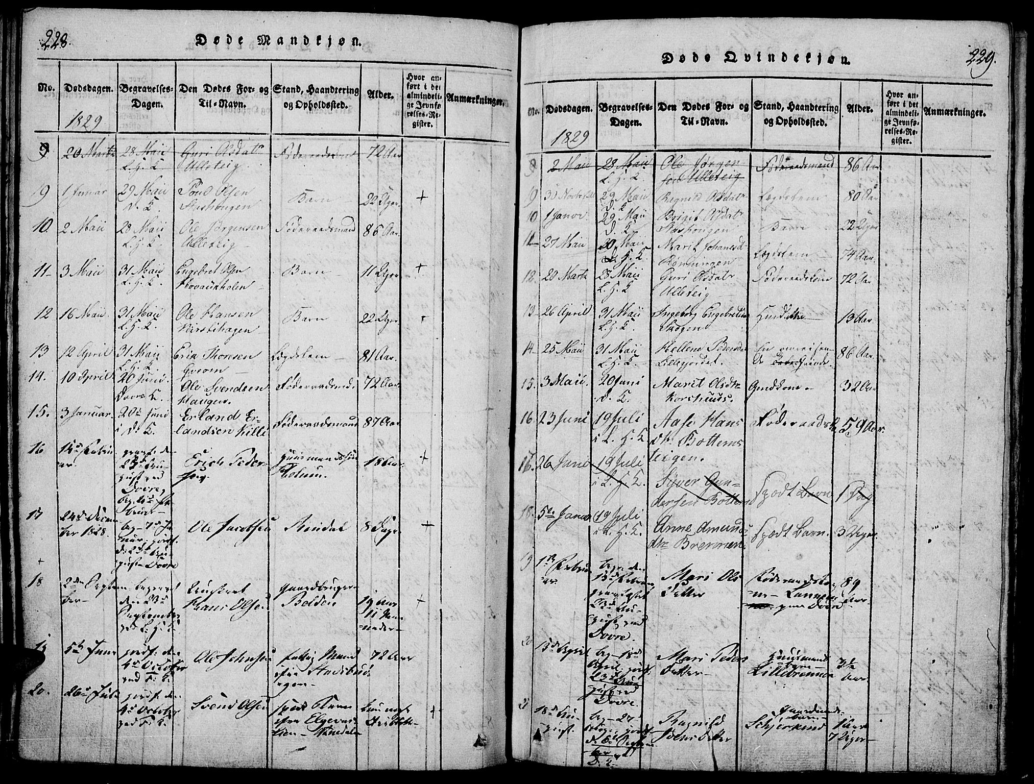 Lesja prestekontor, AV/SAH-PREST-068/H/Ha/Haa/L0004: Parish register (official) no. 4, 1820-1829, p. 228-229