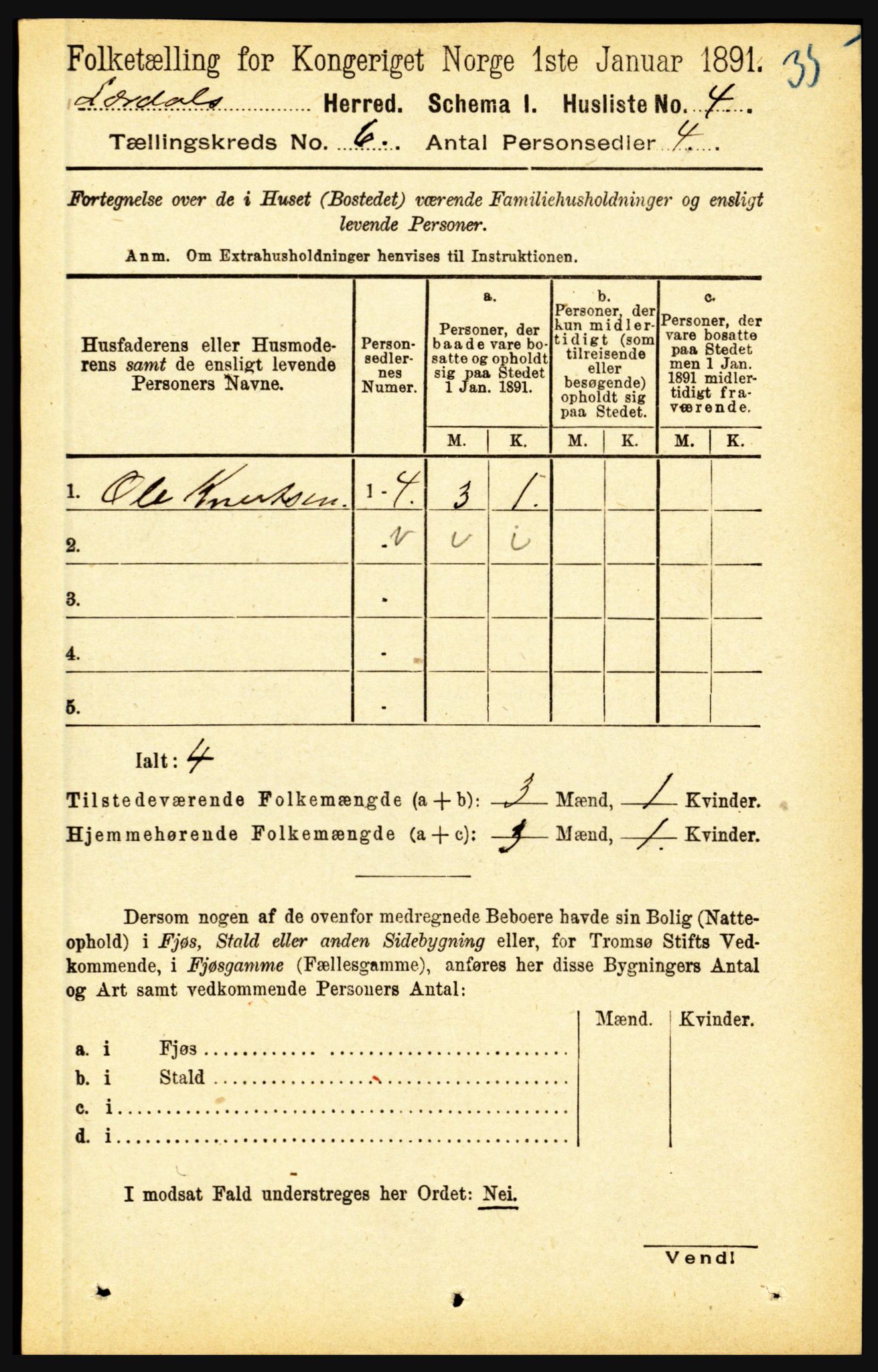 RA, 1891 census for 1422 Lærdal, 1891, p. 410