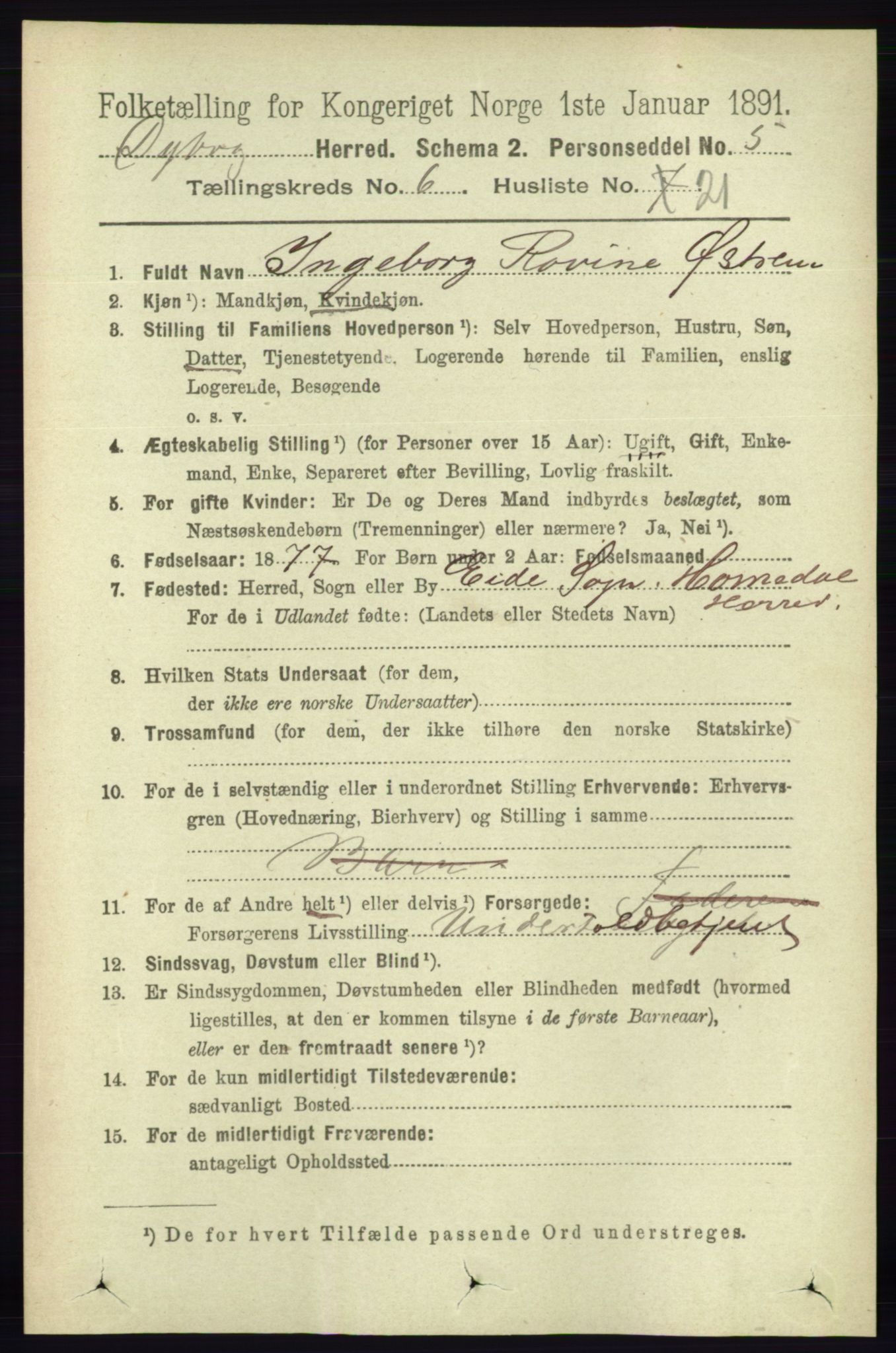 RA, 1891 census for 0915 Dypvåg, 1891, p. 1905