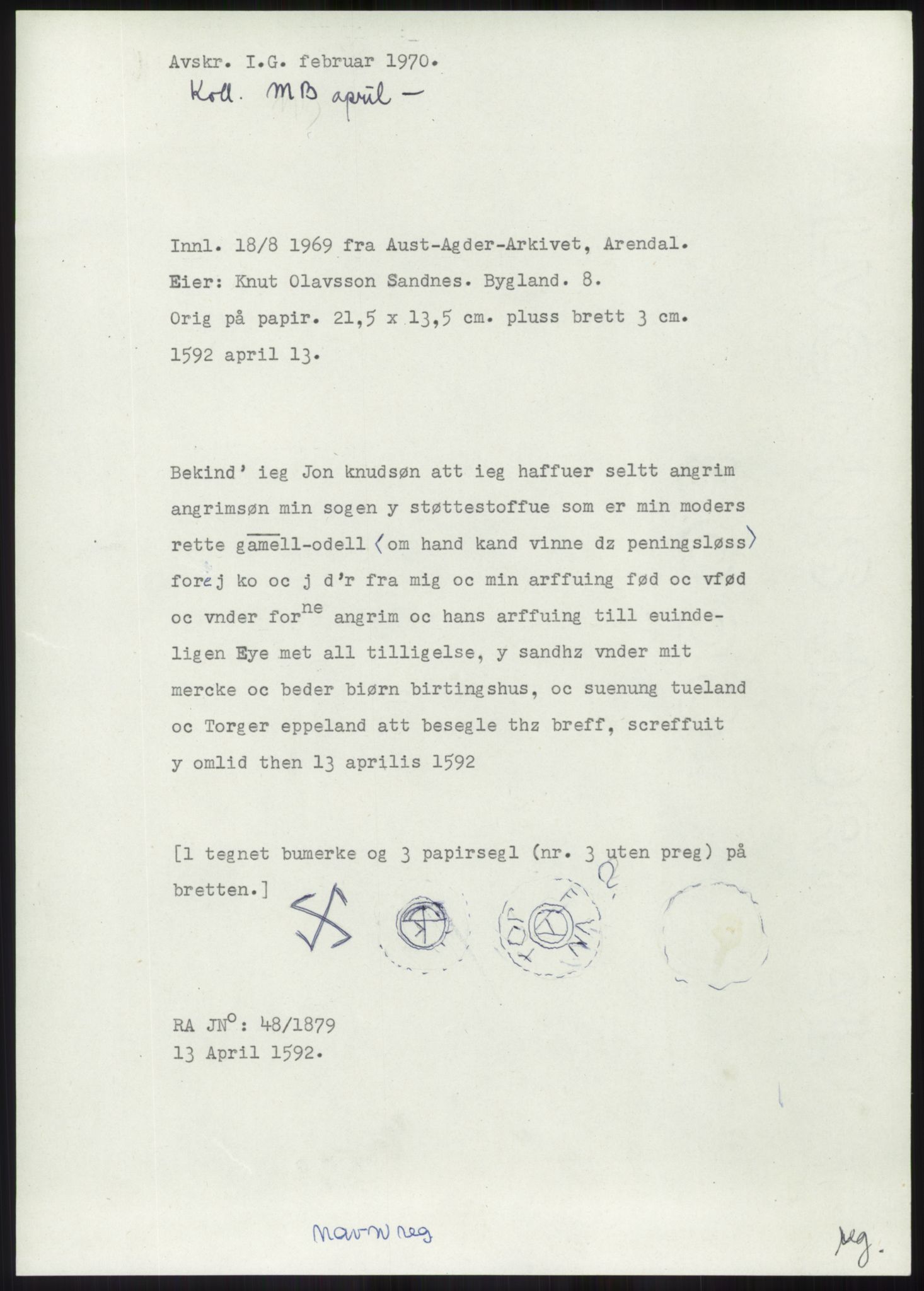 Samlinger til kildeutgivelse, Diplomavskriftsamlingen, AV/RA-EA-4053/H/Ha, p. 1881