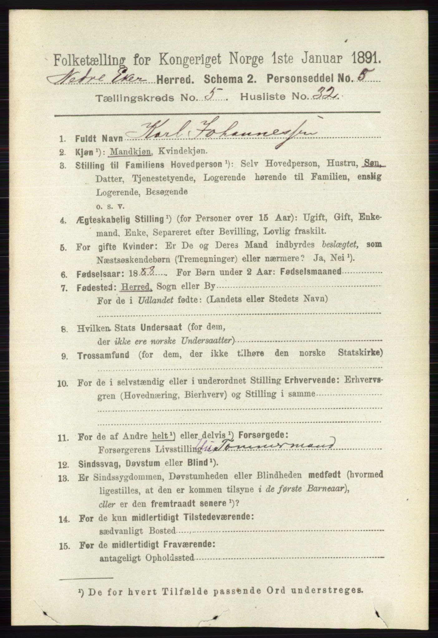 RA, 1891 census for 0625 Nedre Eiker, 1891, p. 2508