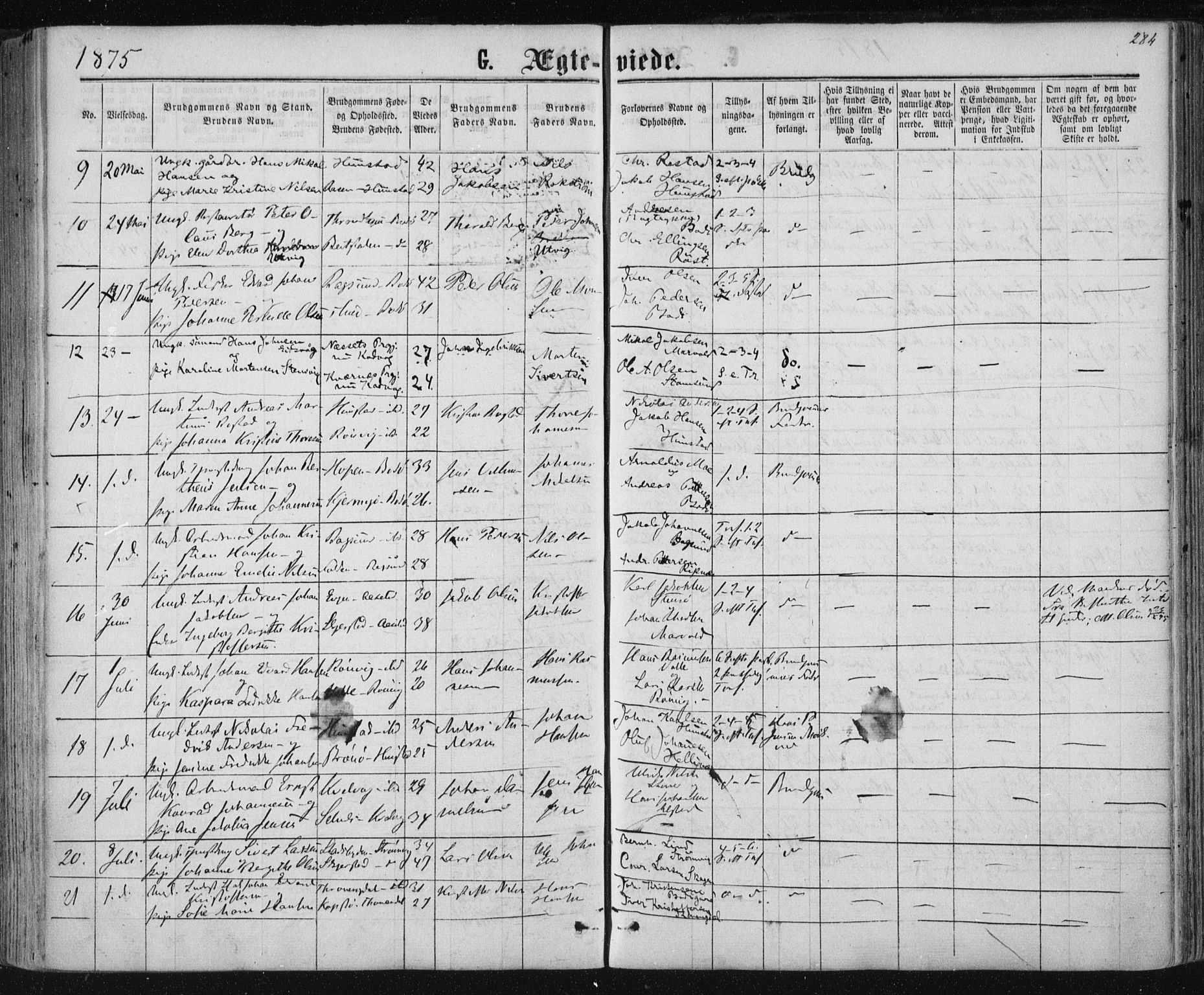 Ministerialprotokoller, klokkerbøker og fødselsregistre - Nordland, SAT/A-1459/801/L0008: Parish register (official) no. 801A08, 1864-1875, p. 284