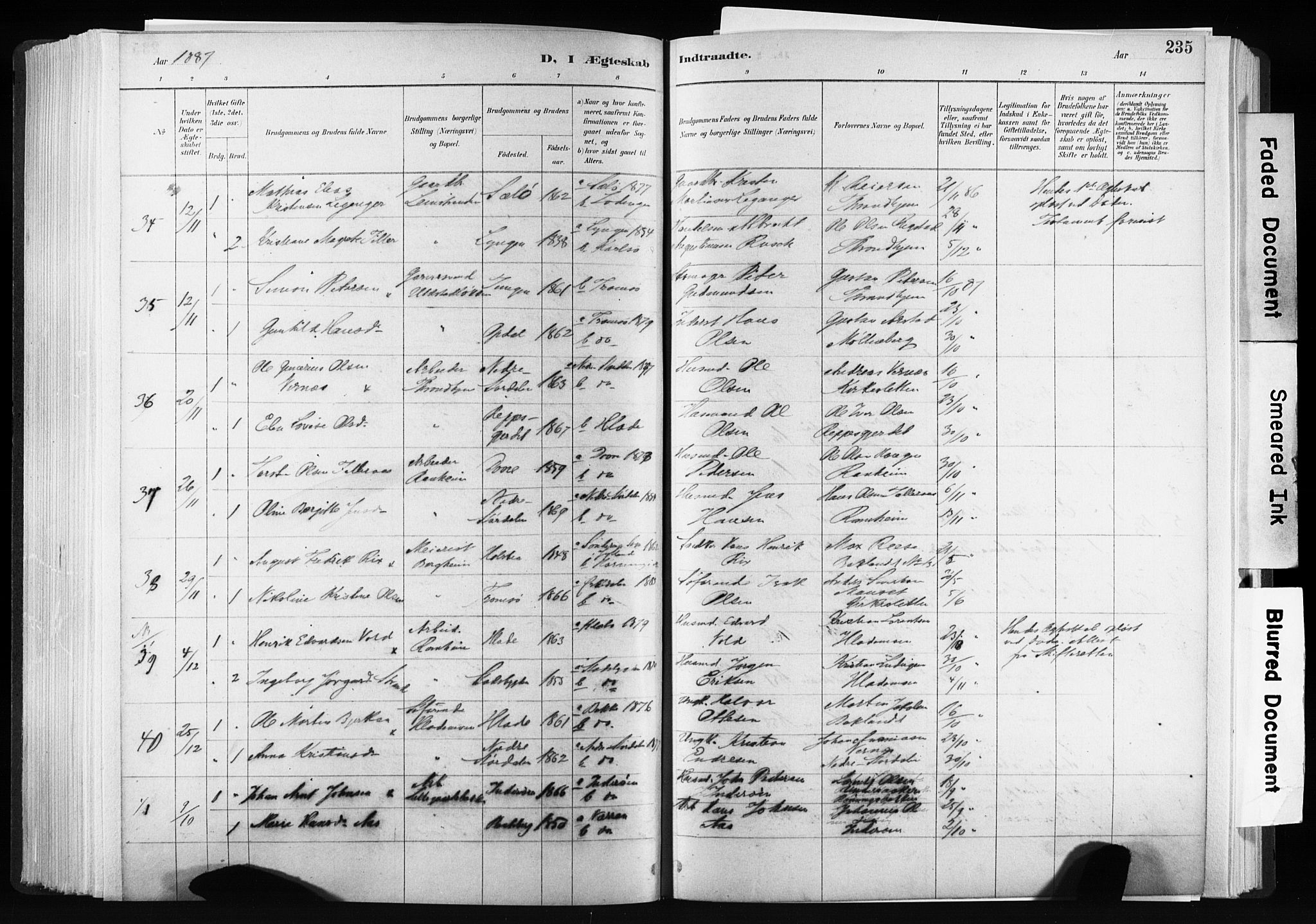 Ministerialprotokoller, klokkerbøker og fødselsregistre - Sør-Trøndelag, AV/SAT-A-1456/606/L0300: Parish register (official) no. 606A15, 1886-1893, p. 235