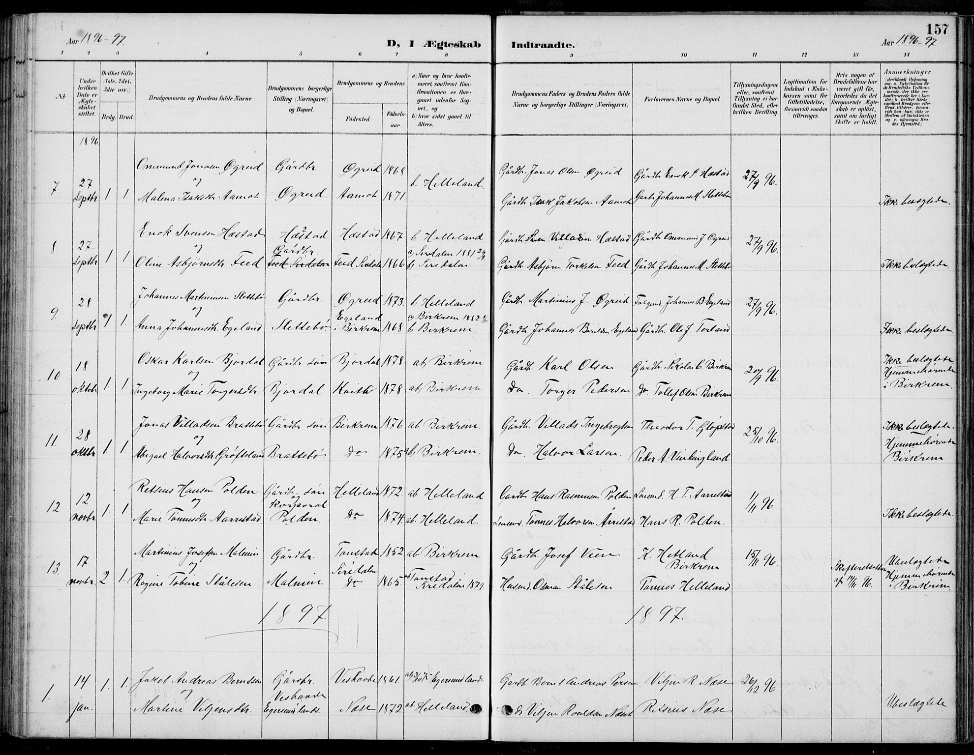 Helleland sokneprestkontor, SAST/A-101810: Parish register (copy) no. B 4, 1887-1941, p. 157