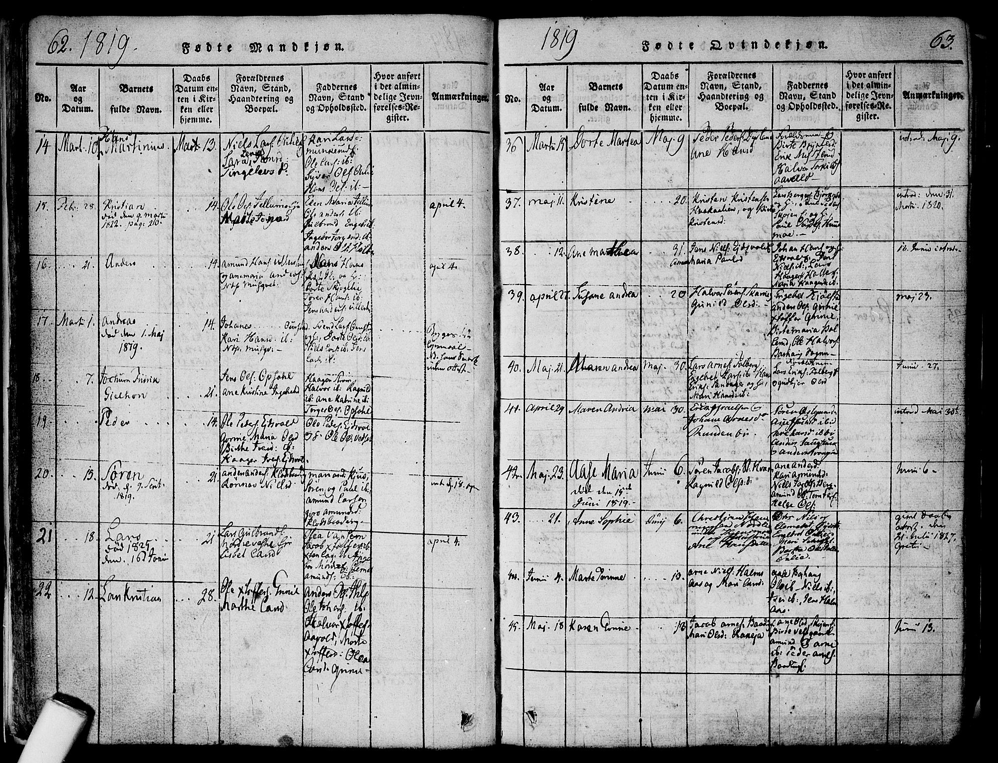 Nes prestekontor Kirkebøker, AV/SAO-A-10410/F/Fa/L0005: Parish register (official) no. I 5, 1815-1835, p. 62-63