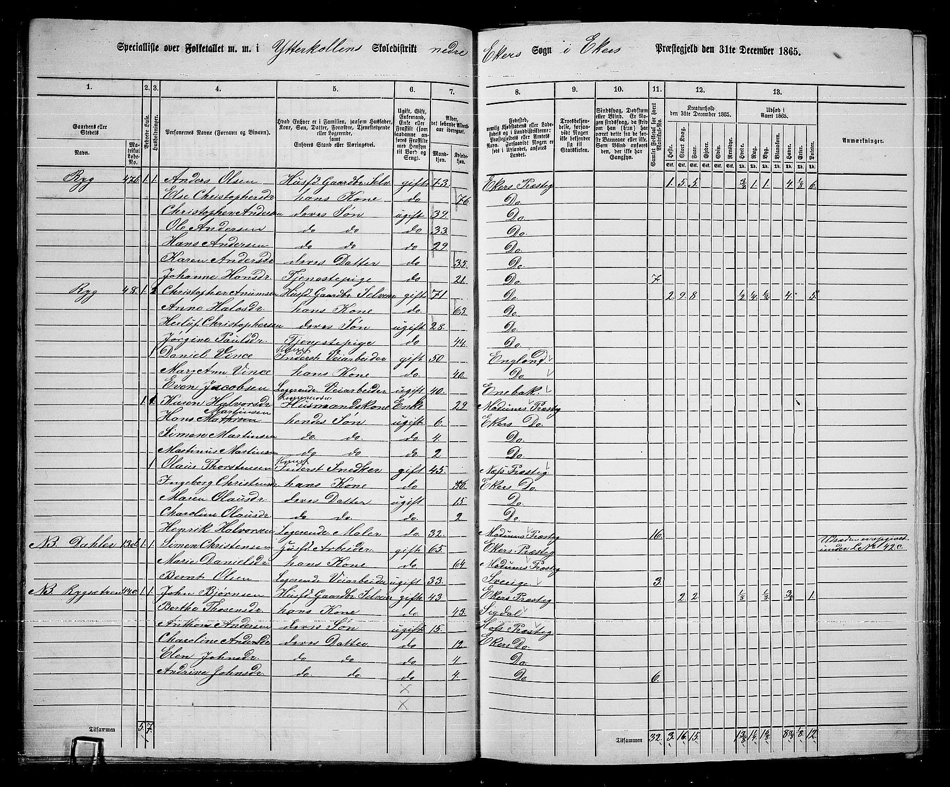 RA, 1865 census for Eiker, 1865, p. 292