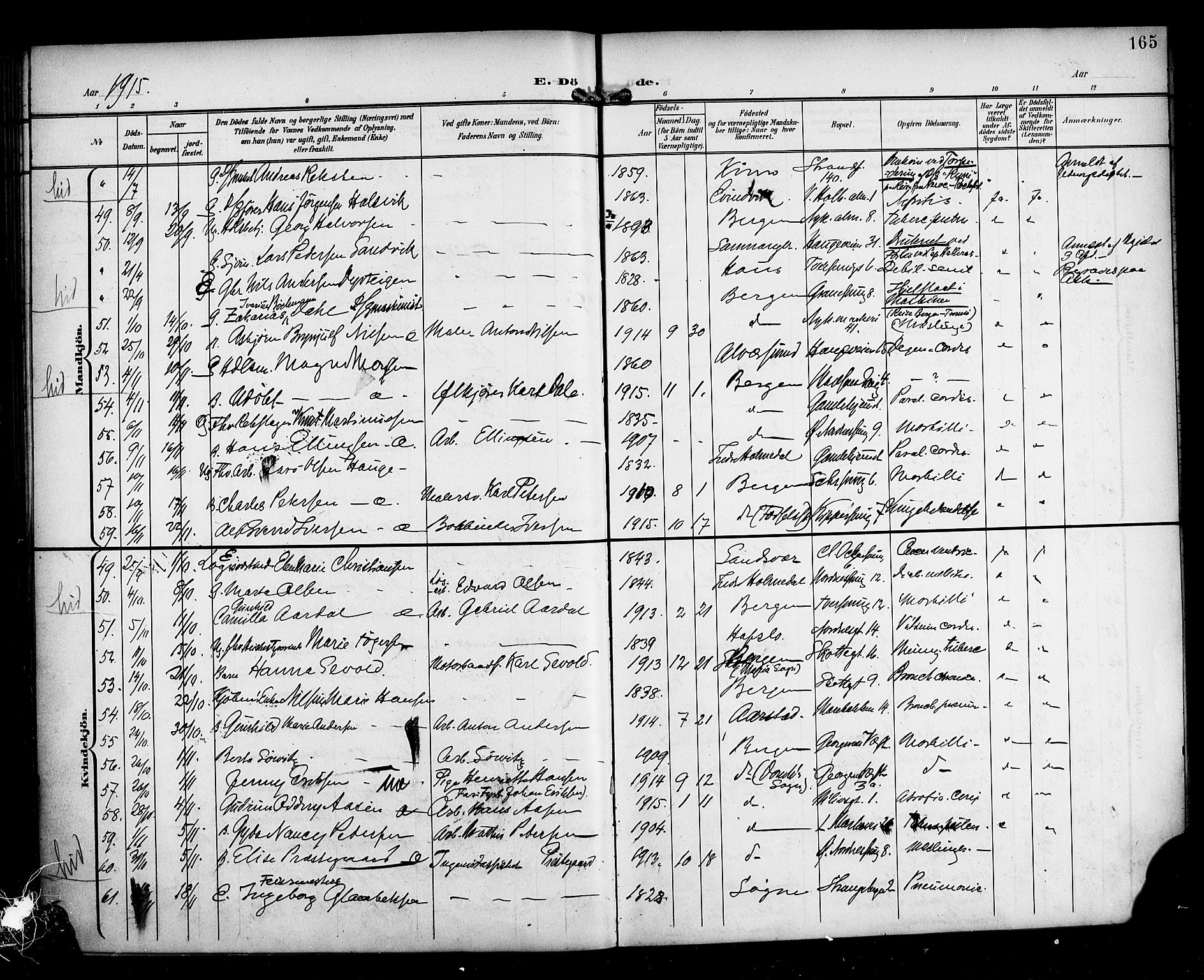 Nykirken Sokneprestembete, AV/SAB-A-77101/H/Haa/L0045: Parish register (official) no. E 5, 1899-1917, p. 165